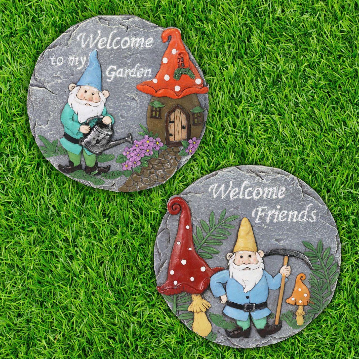  Exhart Resin Multi-color 1.5 In. Welcome Stepping Stones Gnome Garden Statue