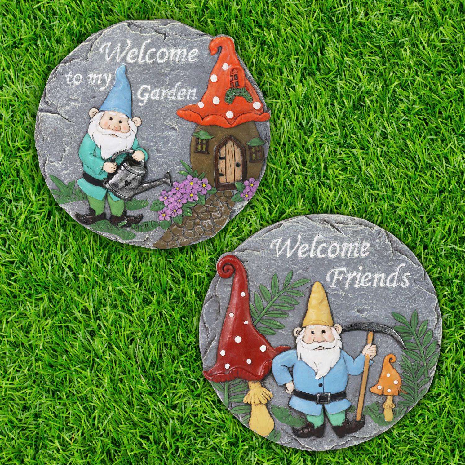  Exhart Resin Multi-color 1.5 In. Welcome Stepping Stones Gnome Garden Statue