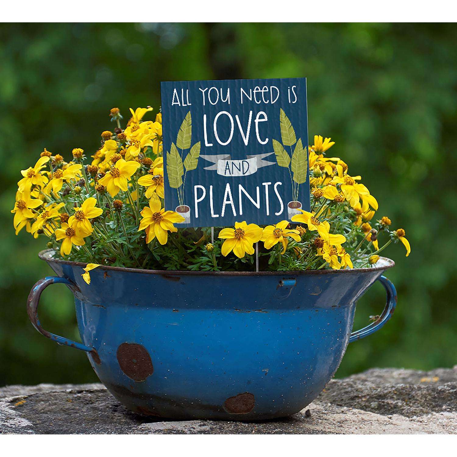  My Word! Multicolored Wood 4 In. H All You Need Is Love And Plants Plant Pokes