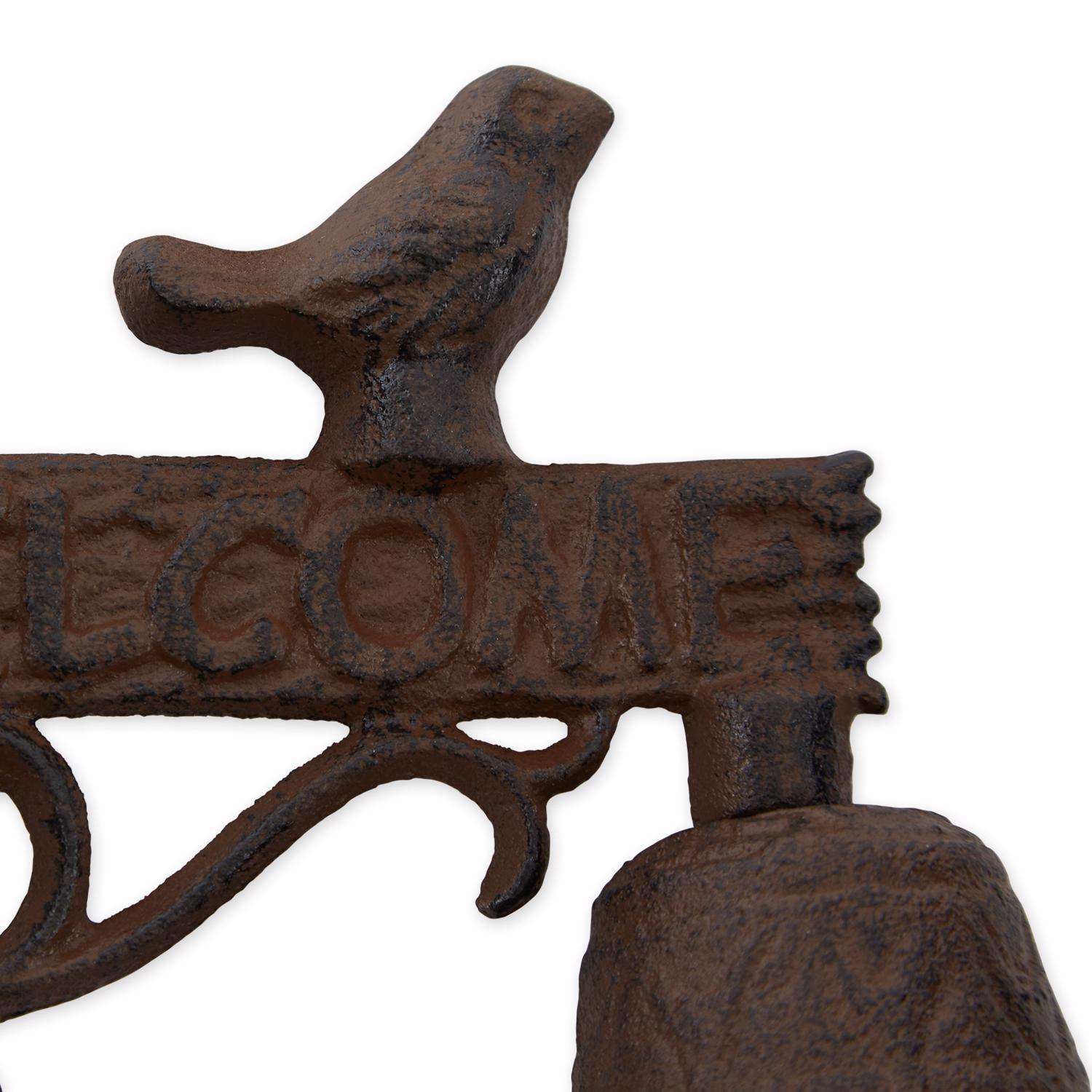  Zingz & Thingz Brown Cast Iron 5.75 In. H Welcome Sign With Bird Bell Wall Hanging Decor