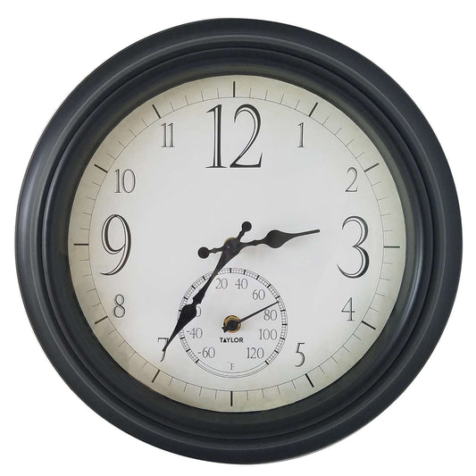  Taylor Decorative Clock/Thermometer Plastic Black 14 In.