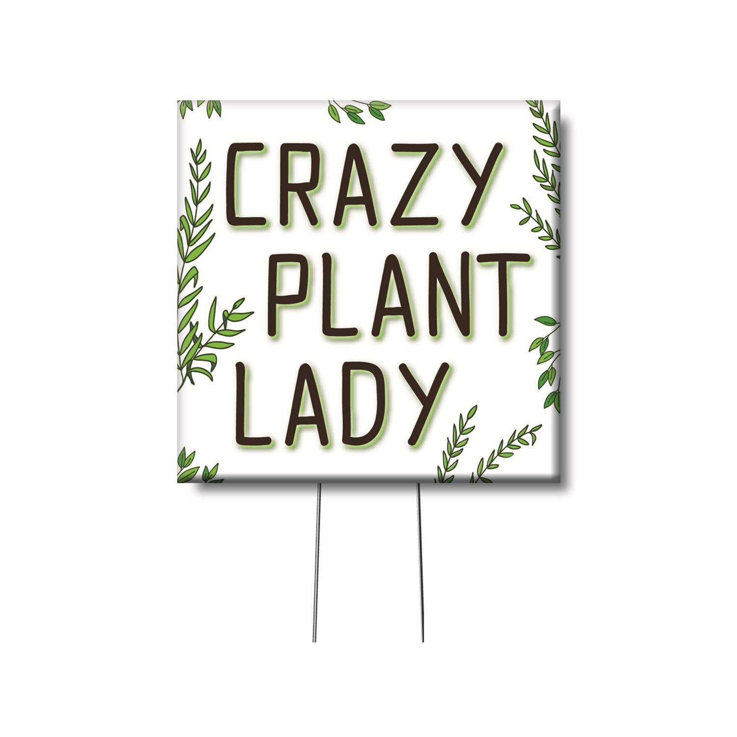 My Word! Multicolored Wood 4 In. H Crazy Plant Lady Plant Pokes