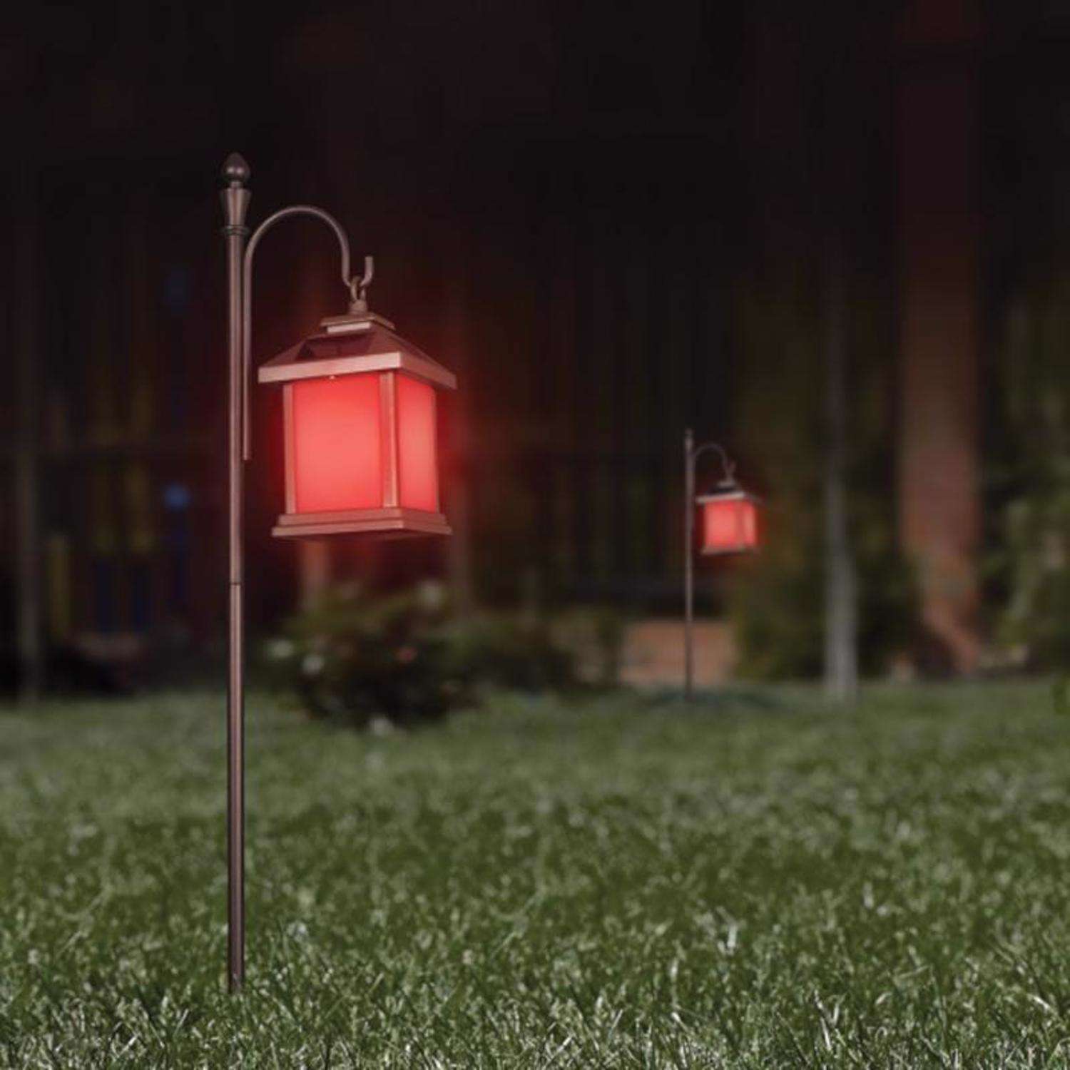  Feit Smart Home 4 In. Solar Power Metal Round Hanging Lantern Bronze