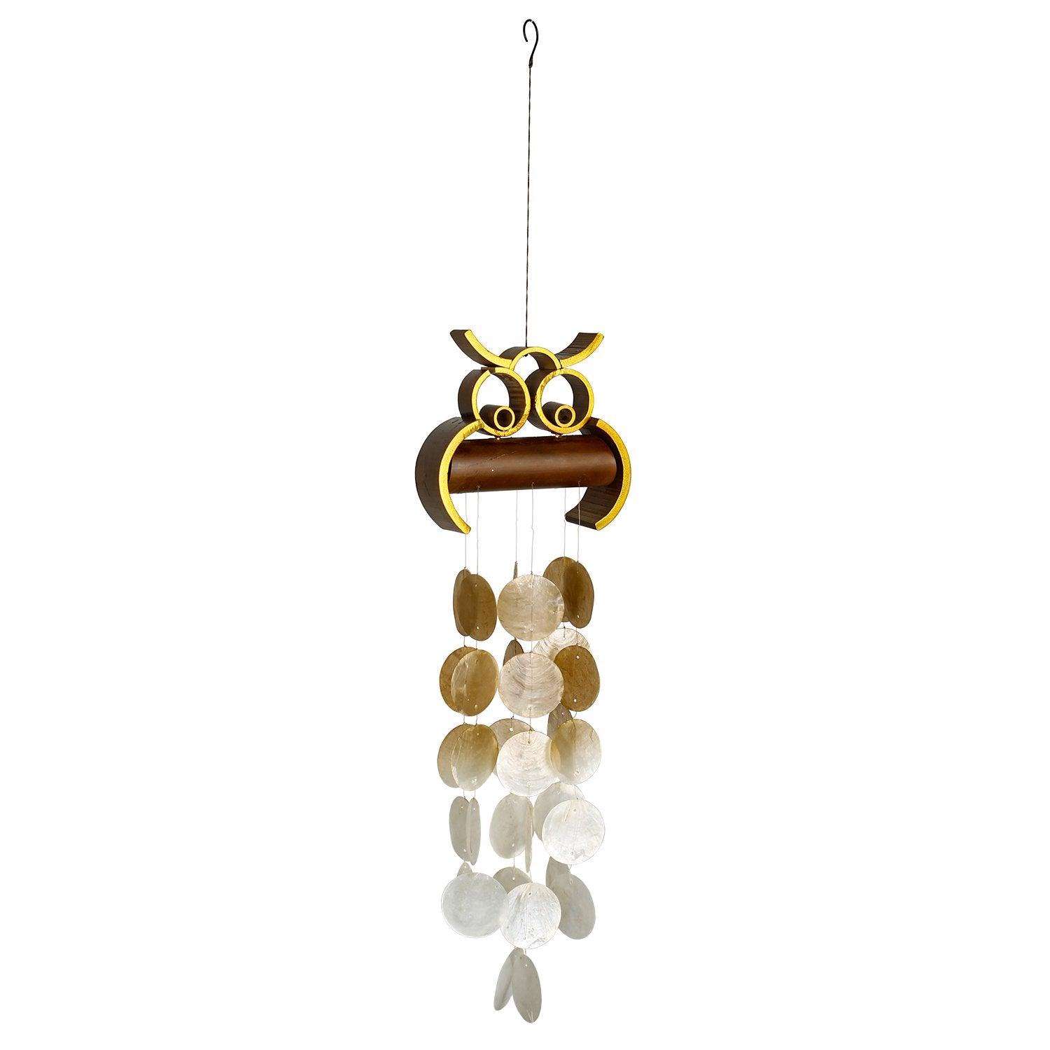  Woodstock Chimes Brown Bamboo 30 In. Hoot Owl Capiz Wind Chime