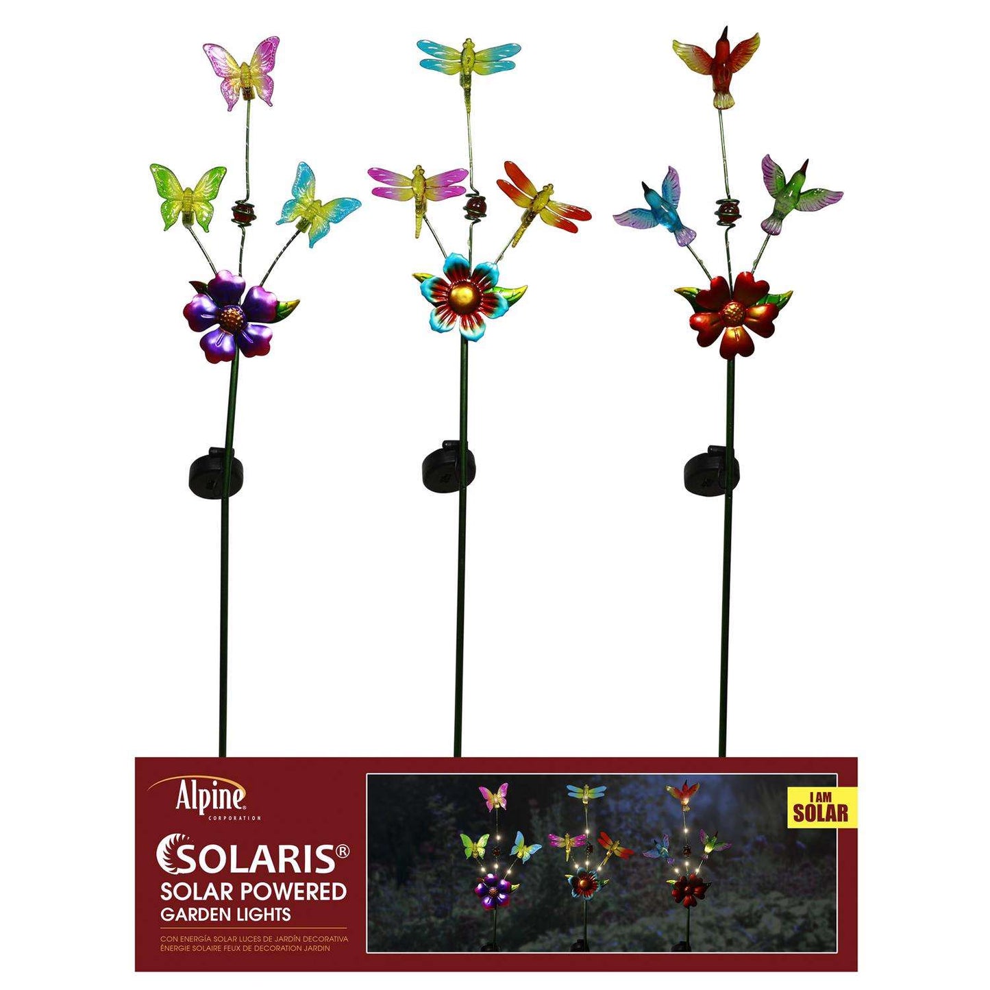  Alpine Multicolored Metal 36 In. H Triple Garden Friends Solar Garden Stake