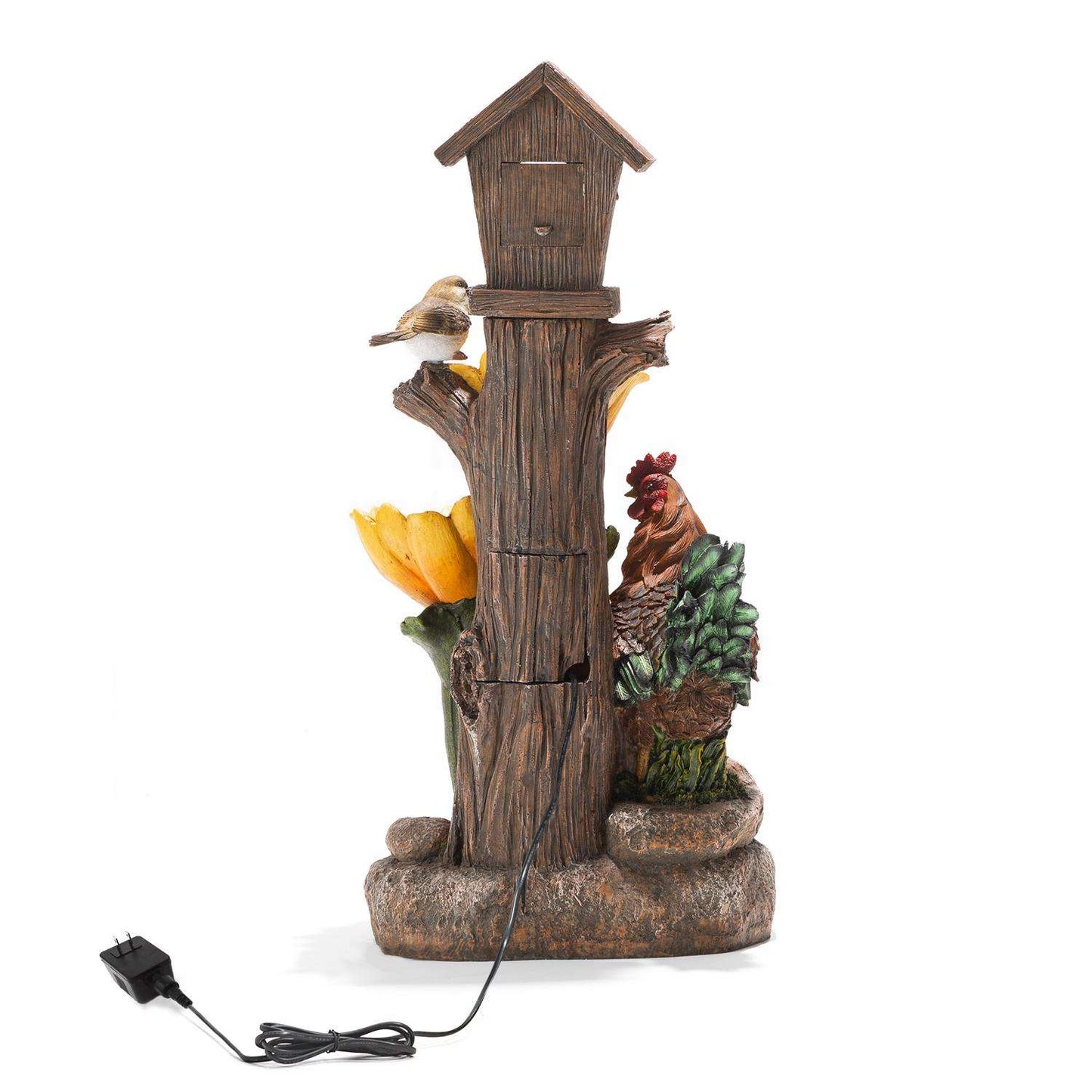 Glitzhome Resin Multi-color 28.5 In. H Farmhouse Sunflowers And Birdhouse Outdoor Fountain