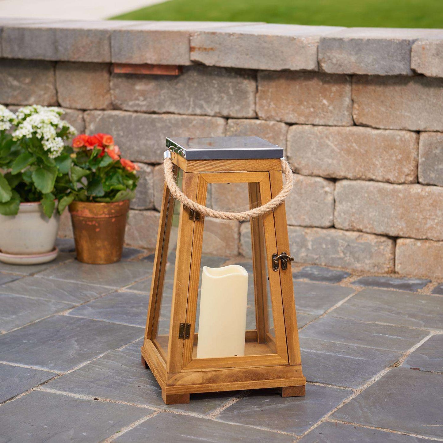  Smart Living 15 In. One Mantle Wood Newport LED Candle Lantern Brown