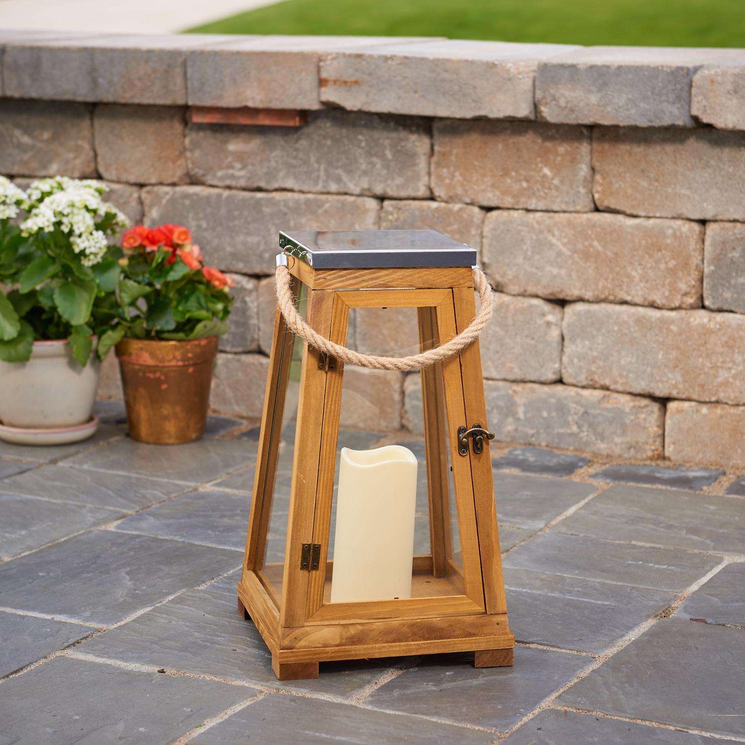  Smart Living 15 In. One Mantle Wood Newport LED Candle Lantern Brown