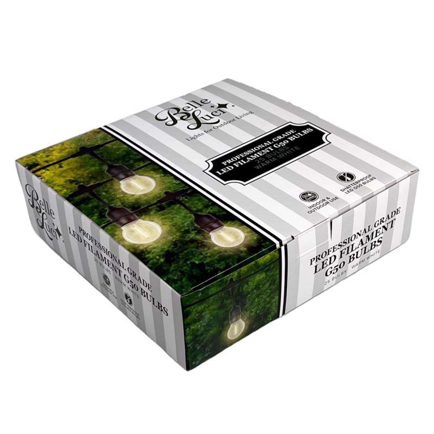  Belle Luci Holiday Bright Lights LED G50 Single Filament Bulbs Warm White 2.5 In. 25 Lights