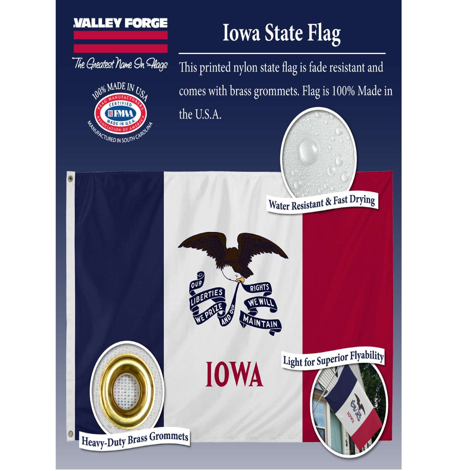  Valley Forge Iowa State Flag 36 In. H X 60 In. W