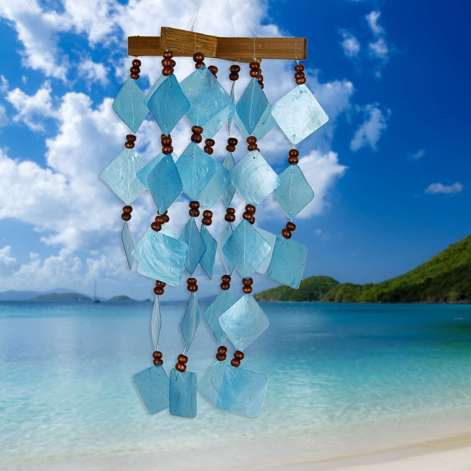  Woodstock Chimes Asli Arts Blue Bamboo 14 In. Diamond Capiz Wind Chime