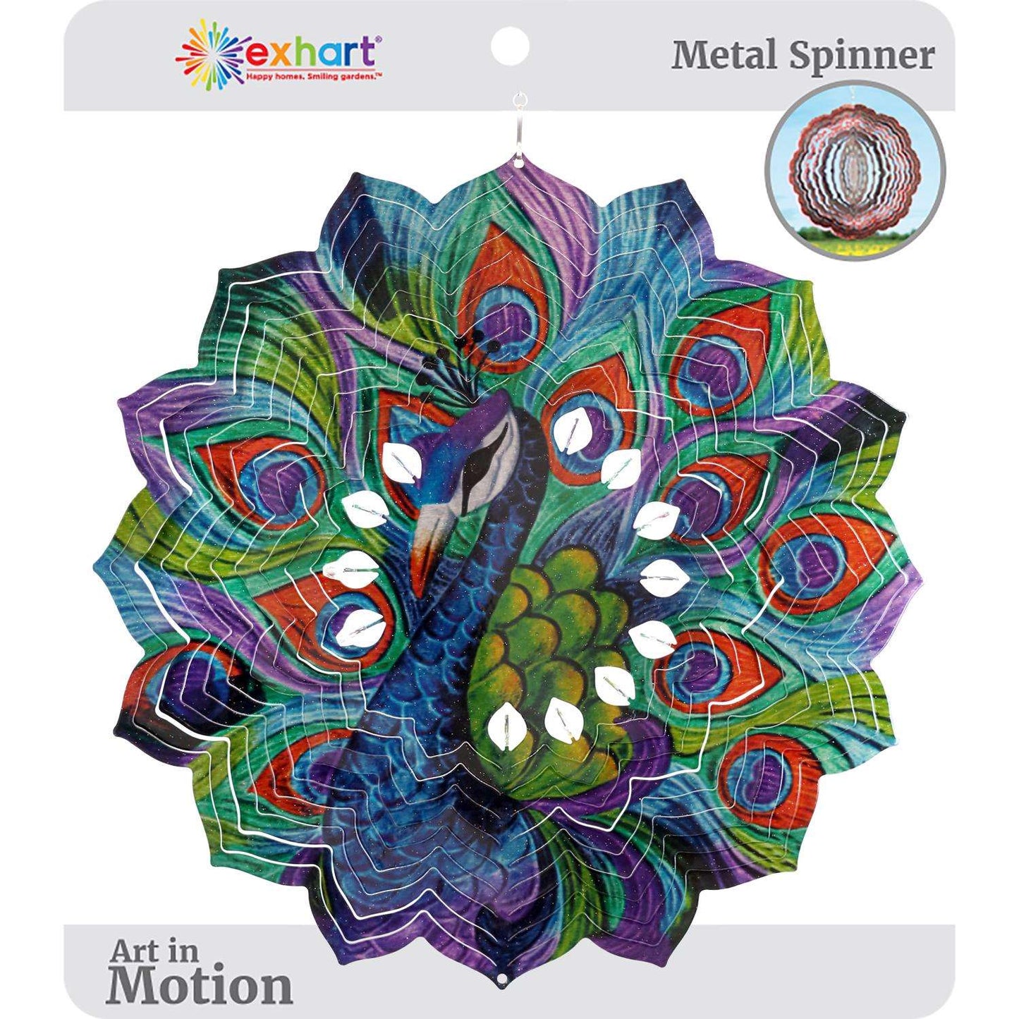  Exhart WindyWings Multicolored Metal 12 In. H Laser Cut Peacock With Bead Details Wind Spinner