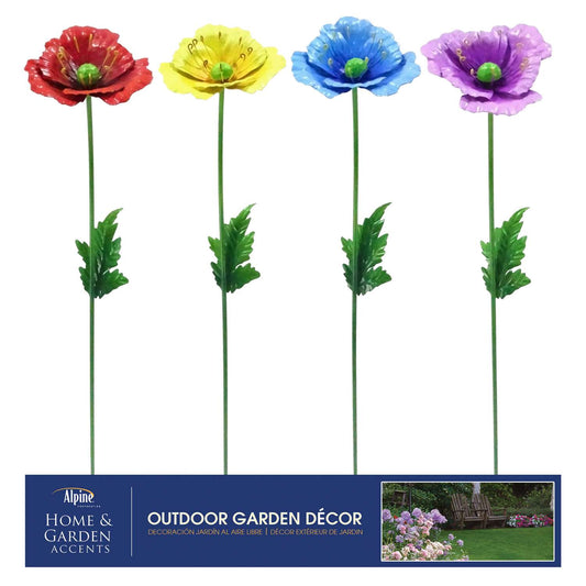  Alpine Assorted Metal 30 In. H Poppy Outdoor Garden Stake