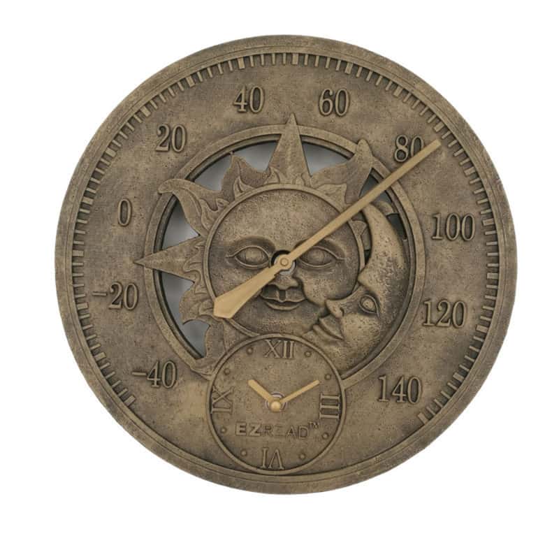  Headwind Consumer Products EZ Read Sun/Moon Clock/Thermometer Metal Brown 12 In.