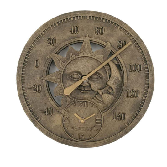  Headwind Consumer Products EZ Read Sun/Moon Clock/Thermometer Metal Brown 12 In.