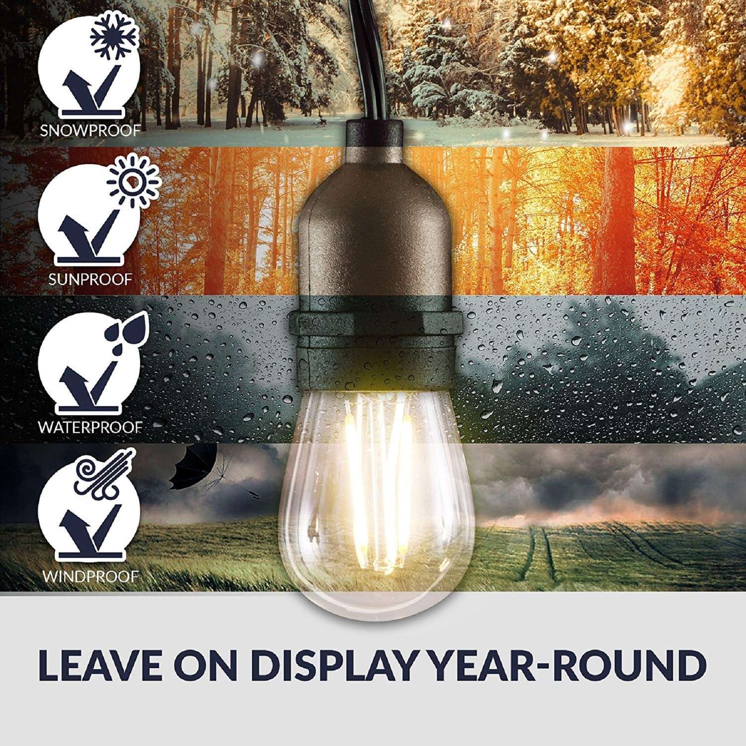  Newhouse Lighting LED Cottage,Farmhouse,Industrial LED Light String Clear 48 Ft. 16 Lights