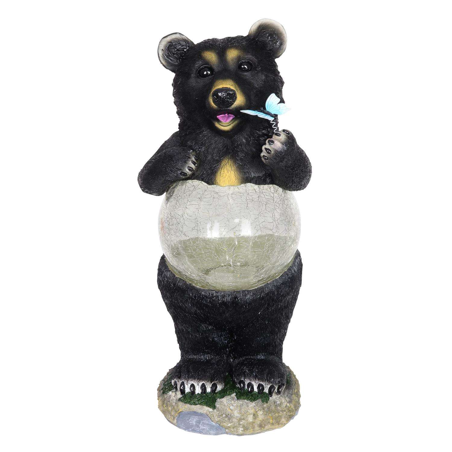  Exhart WindyWings Multicolored Resin 17 In. H Bear With Crackle Ball Belly Statue