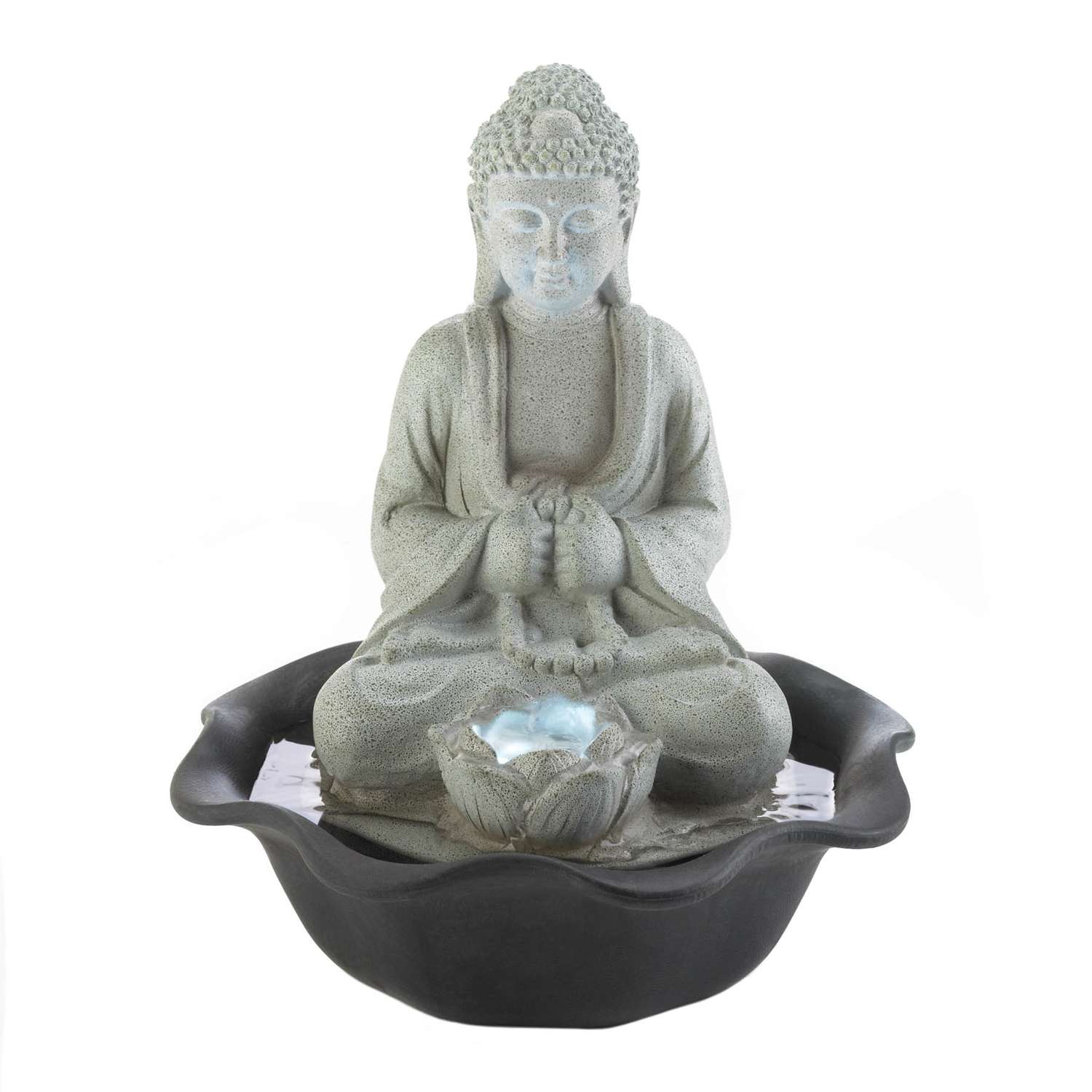 Zingz & Thingz Polyresin Black/Gray 11 In. H Buddha On Lotus Table Top Fountain