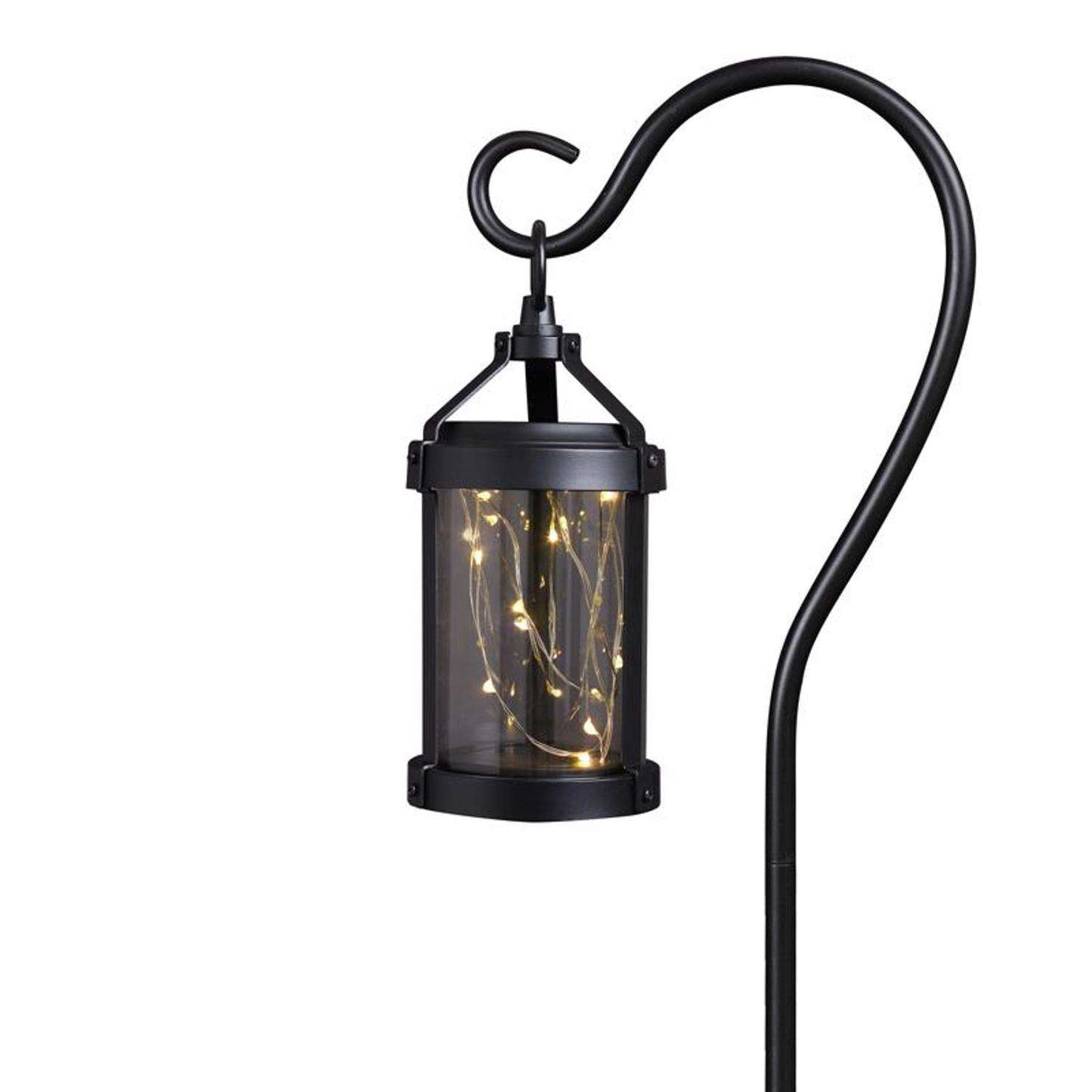  Feit Solar Fixtures 12 In. Solar Power Metal Round Coach Lantern Crackle Jar W/Fairy Lights Black
