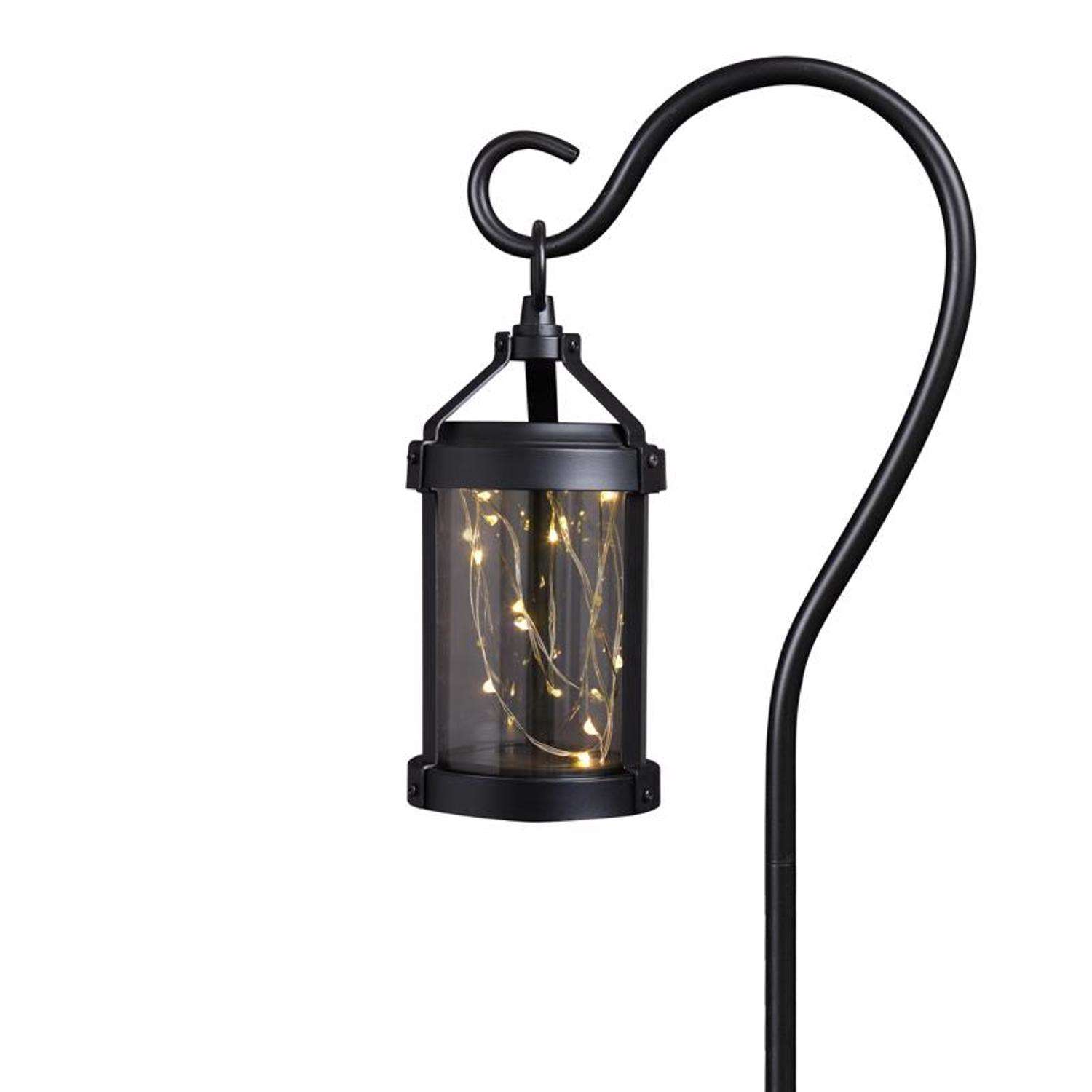  Feit Solar Fixtures 12 In. Solar Power Metal Round Coach Lantern Crackle Jar W/Fairy Lights Black
