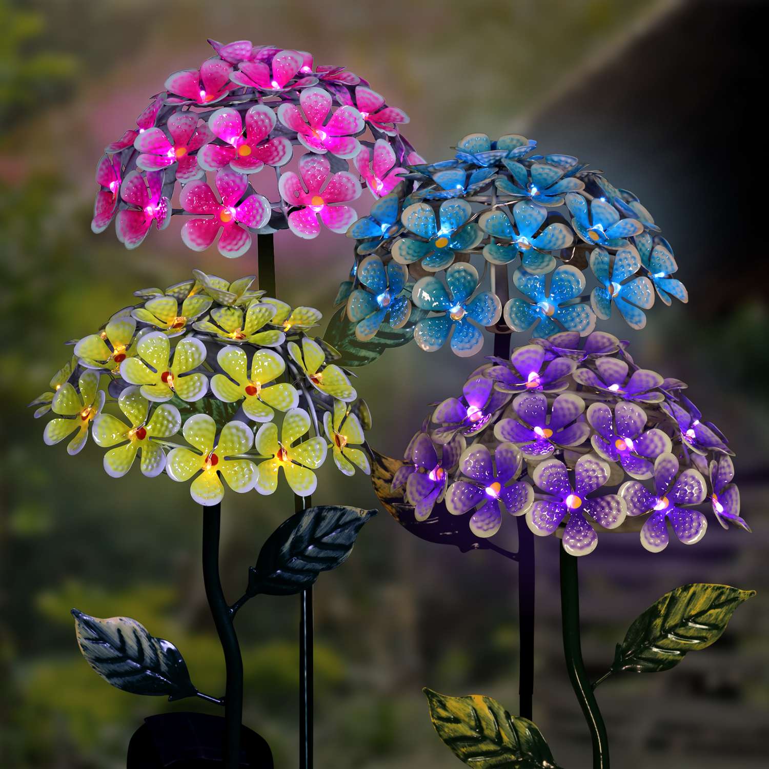  Exhart Assorted Metal 21.5 In. H Hydrangea Flower Solar Garden Stake
