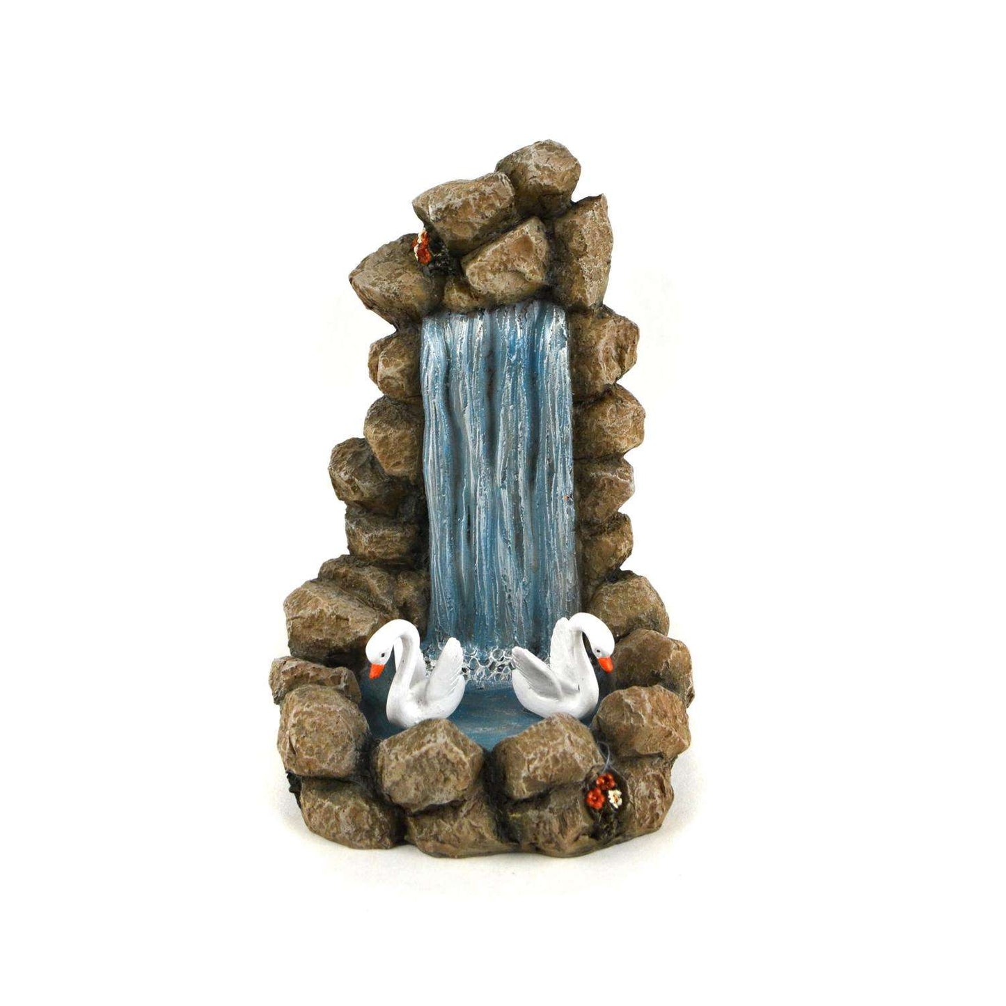  Touch Of Nature The Garden Collection Resin Multi-color 6 In. Miniature Waterfall With Swans Statue