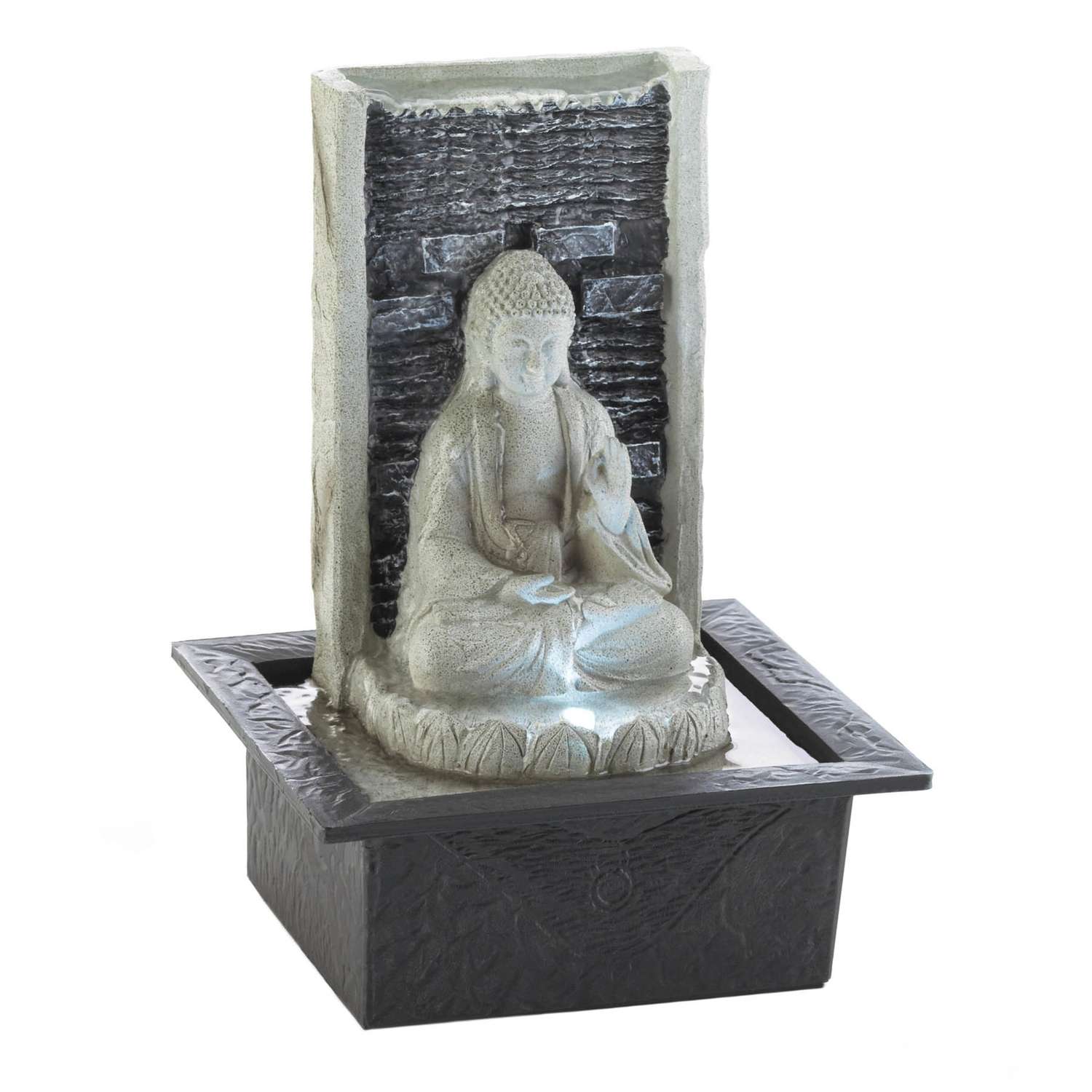  Zingz & Thingz Polyresin Black/Gray 11.25 In. H Buddha Cascading Table Top Fountain