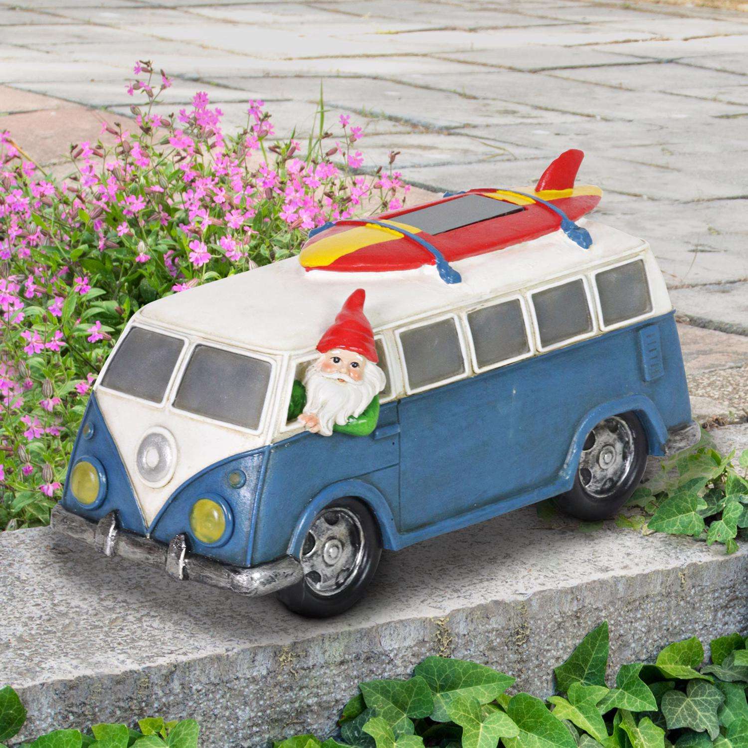  Exhart WindyWings Multicolored Resin 5.5 In. H Gnome In Blue Retro Van Statue