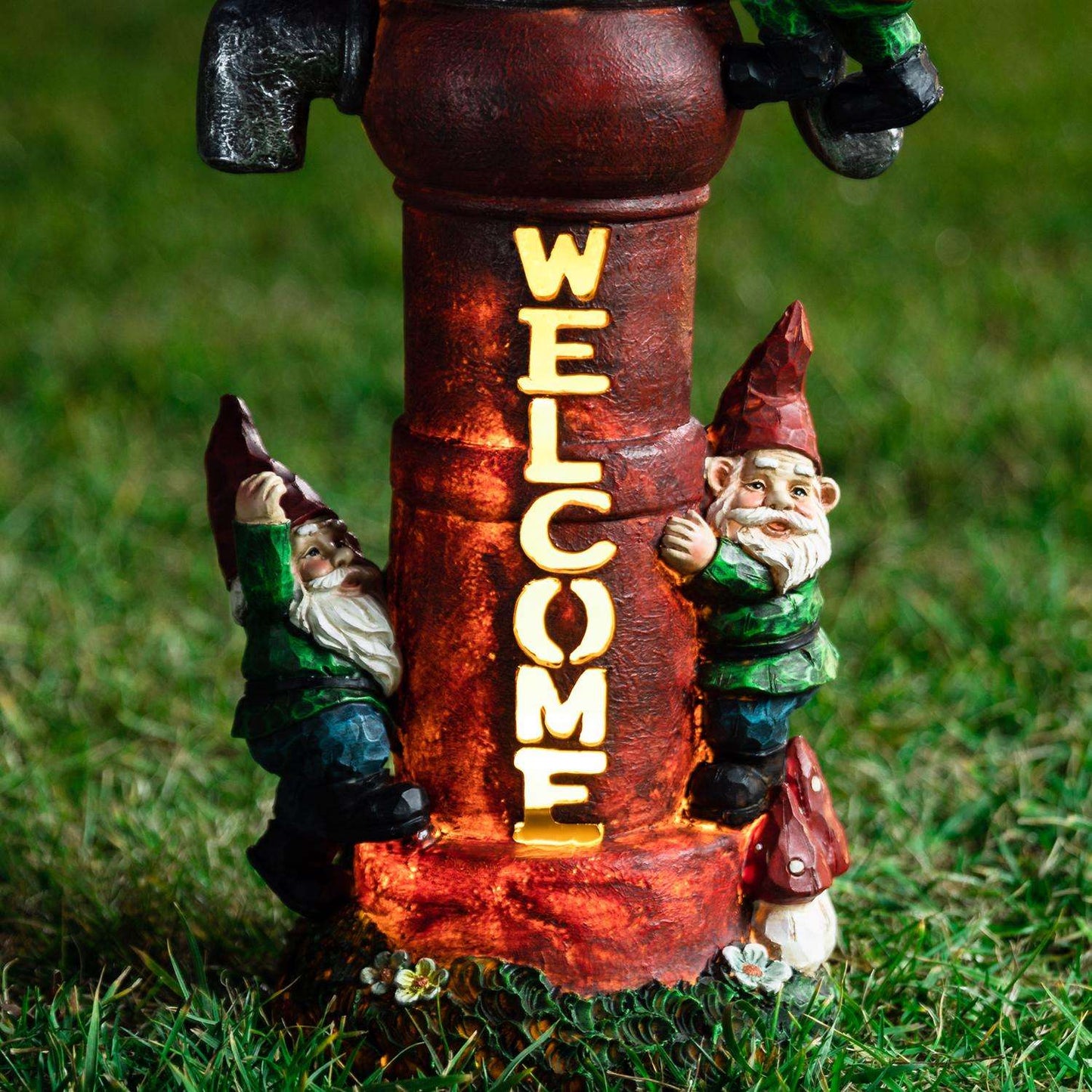  Glitzhome Polyresin Multi-color 16.5 In. Water Pump Gnome Welcome Garden Statue