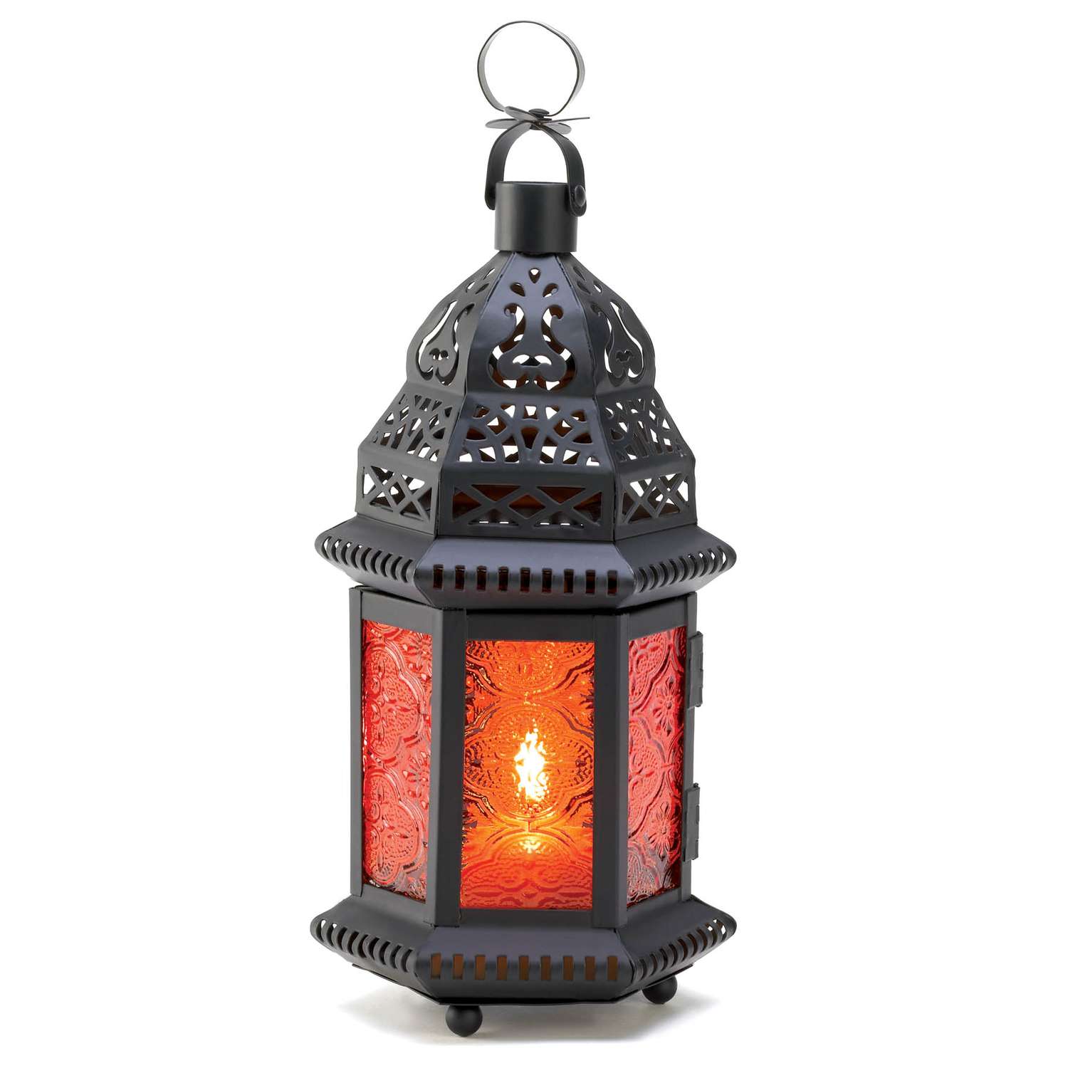  Gallery Of Light 10.25 In. Glass/Metal Moroccan Lantern Black/Orange