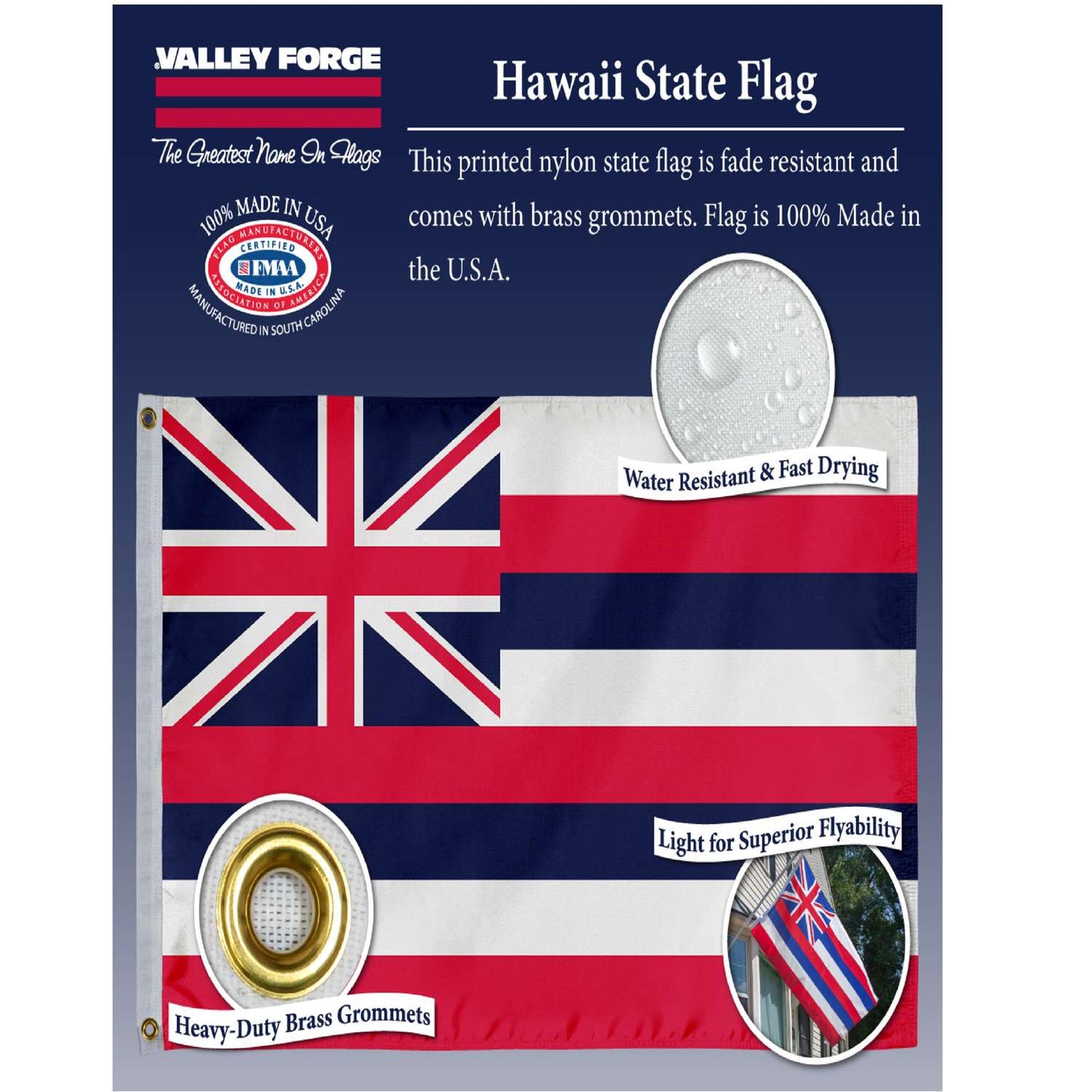  Valley Forge Hawaii State Flag 36 In. H X 60 In. W