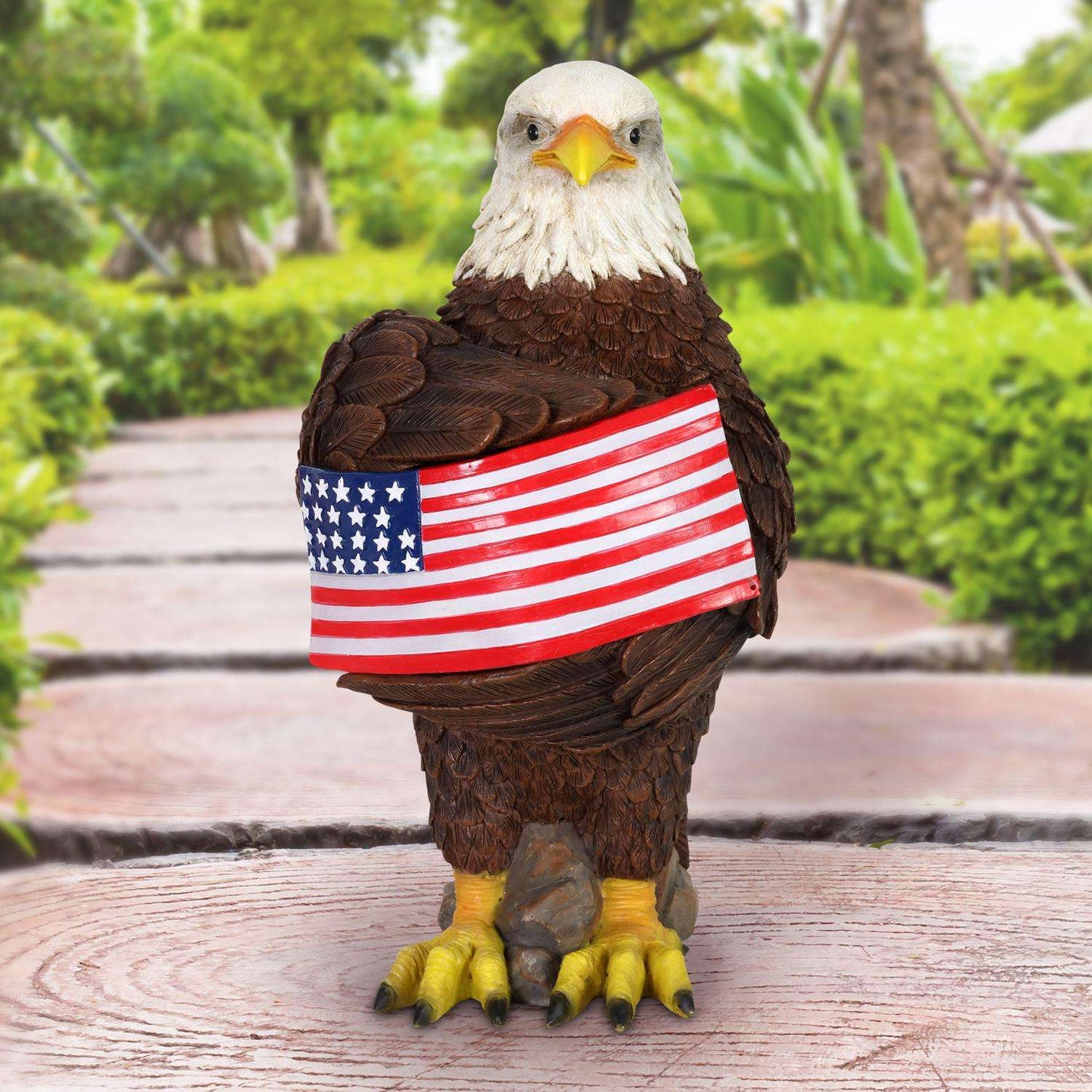 Exhart Multicolored Resin 12 In. H Bald Eagle With USA Flag Solar Statue