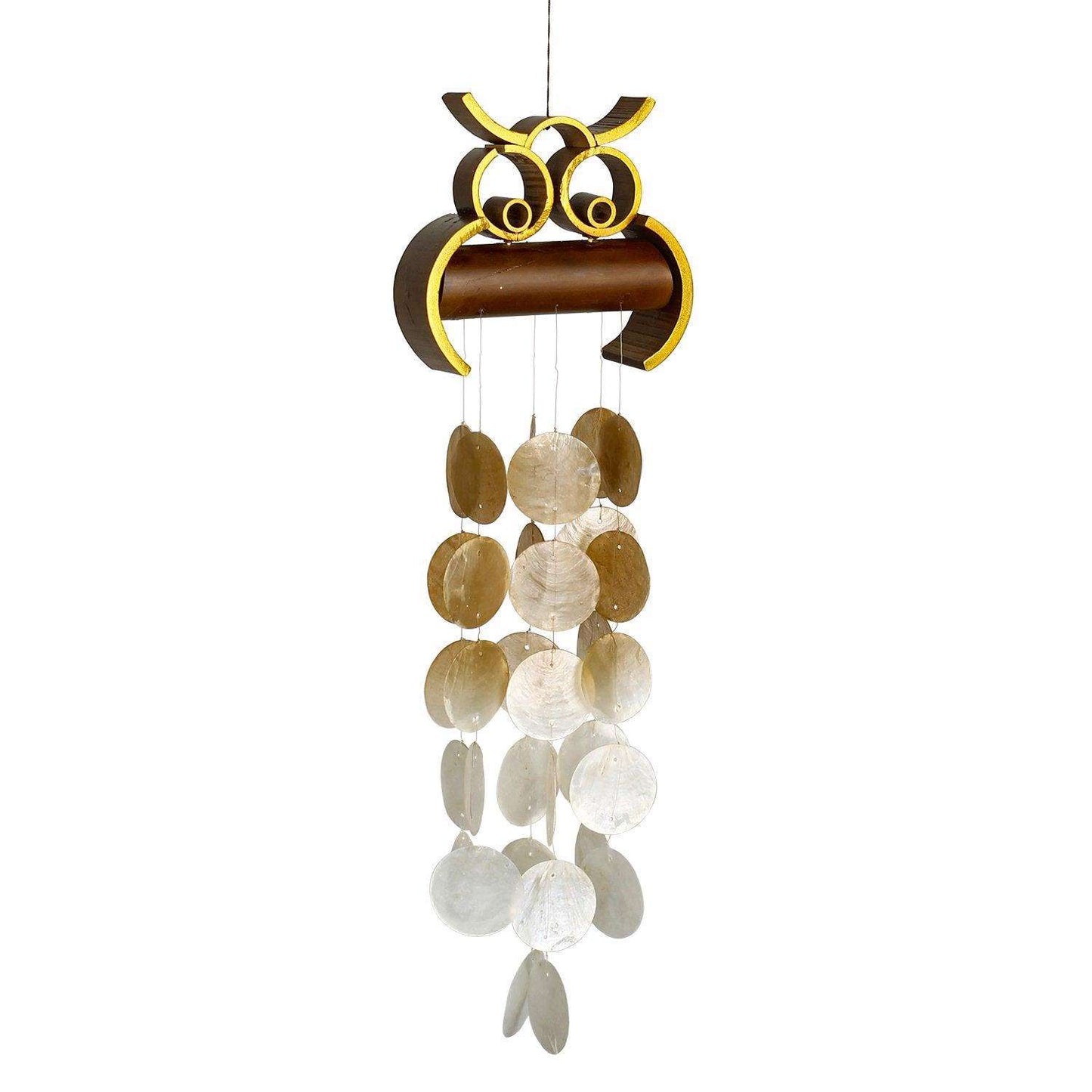  Woodstock Chimes Brown Bamboo 30 In. Hoot Owl Capiz Wind Chime