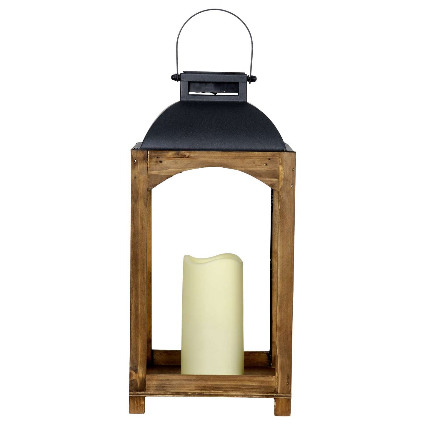  Exhart 16 In. Metal/Wood Solar Lantern With Candle Multicolored
