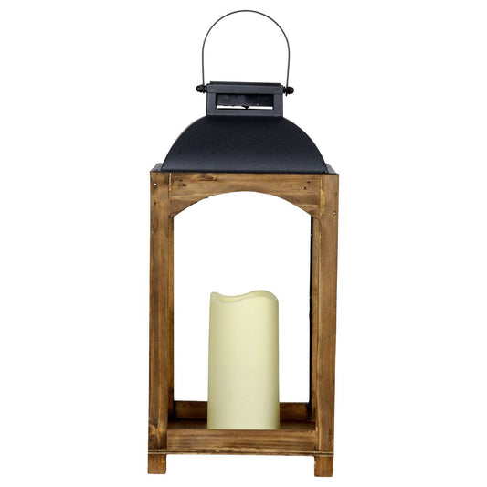  Exhart 16 In. Metal/Wood Solar Lantern With Candle Multicolored