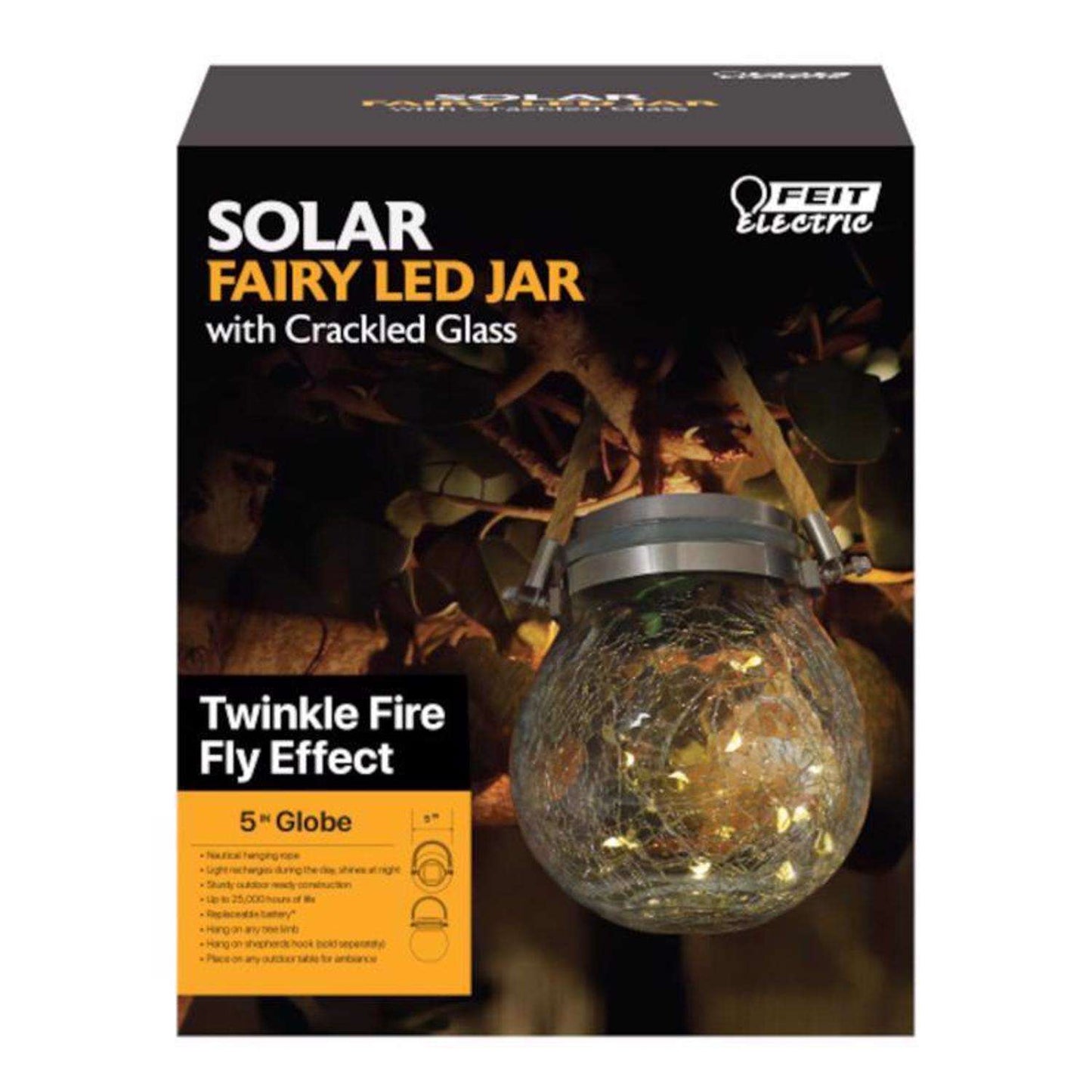  Feit Solar Fixtures 5 In. Solar Power Glass Round Crackle Jar W/Fairy Lights Bronze