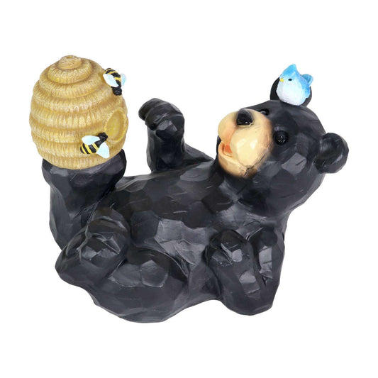  Exhart WindyWings Resin Black/Yellow 7.5 In. Bear Playing With An Illuminating Bee Hive Statue