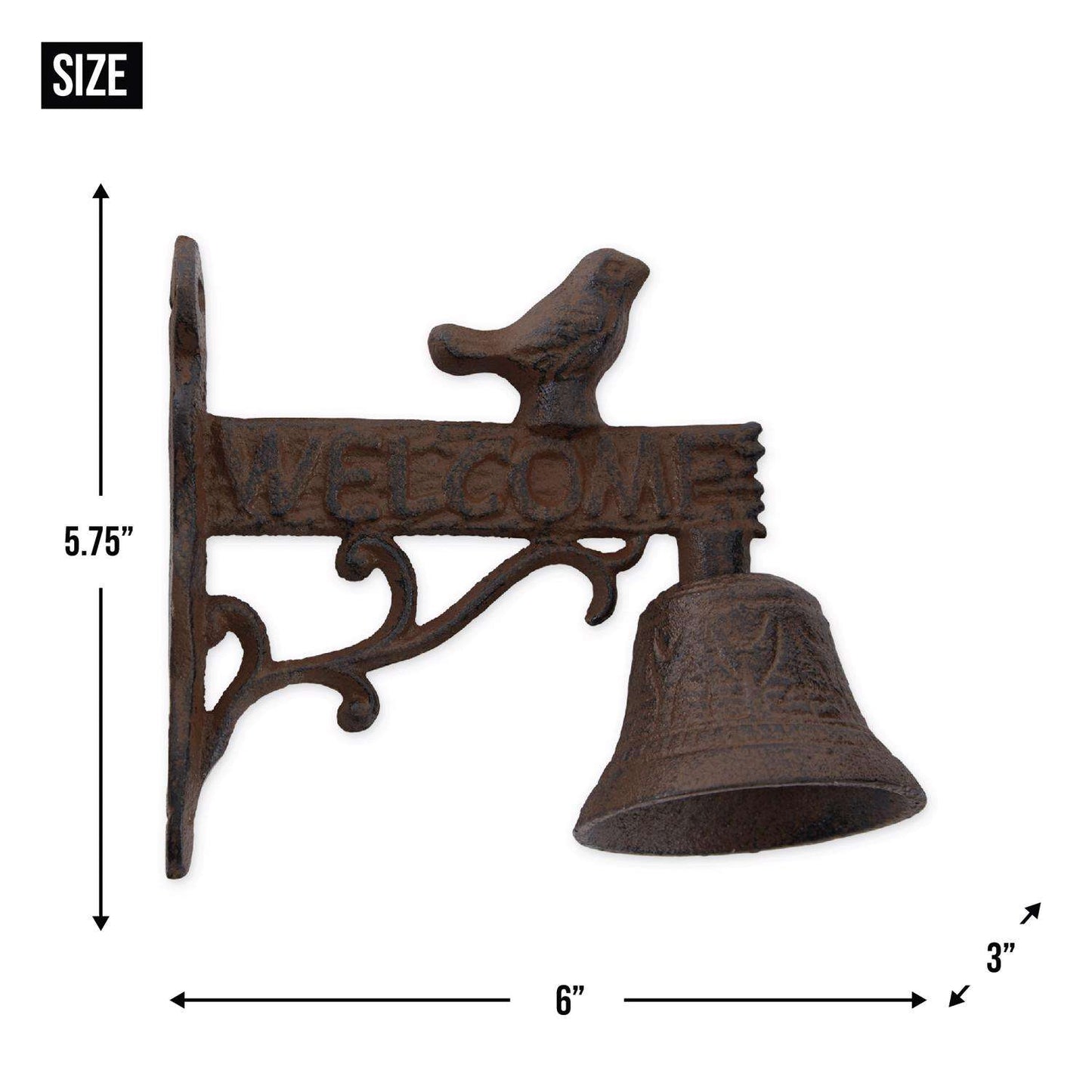  Zingz & Thingz Brown Cast Iron 5.75 In. H Welcome Sign With Bird Bell Wall Hanging Decor