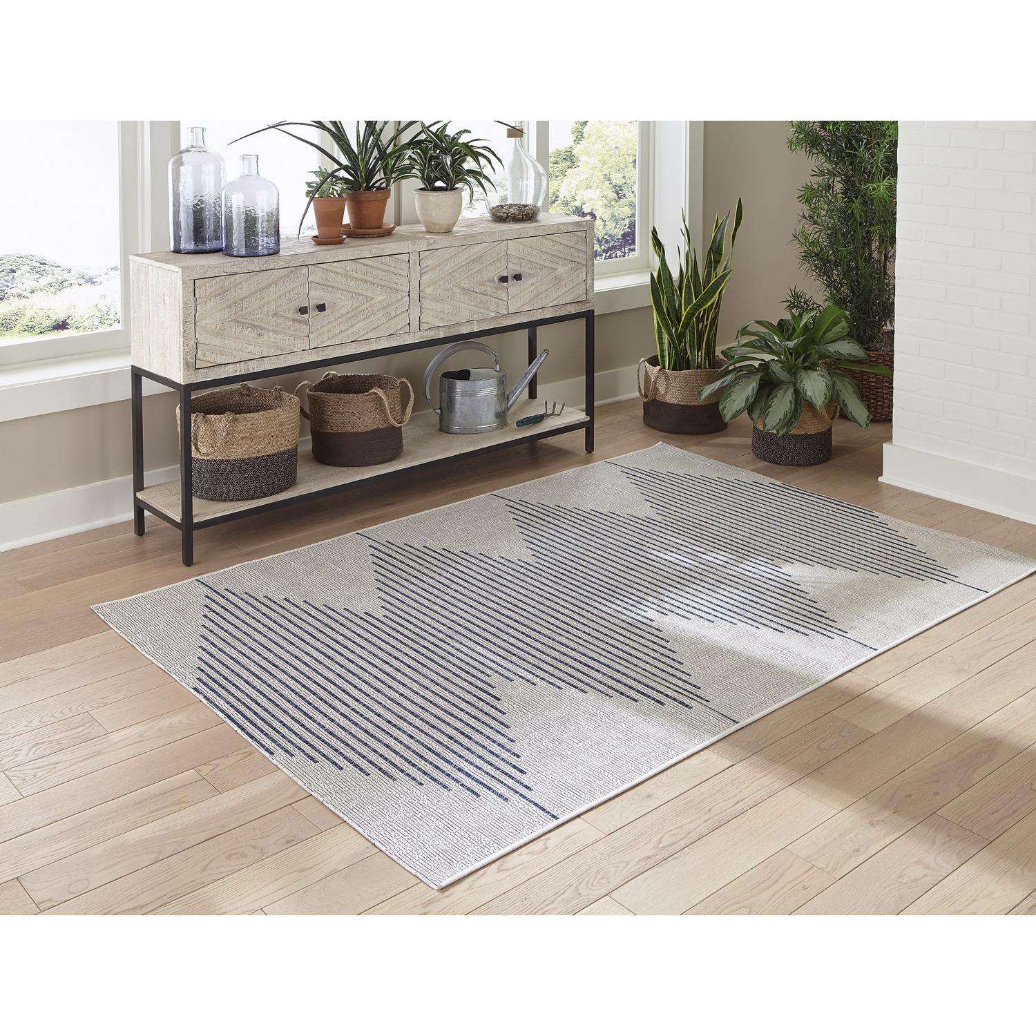  Signature Design By Ashley Alverno 94 In. W X 122 In. L Blue/White Geometric Polypropylene Rug