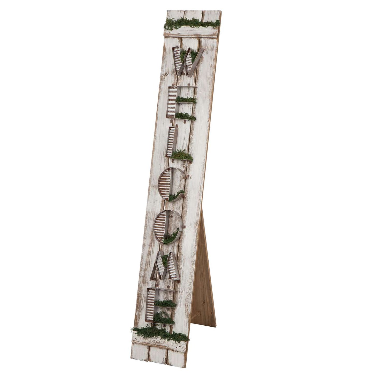  Glitzhome White Metal/Wood 43.7 In. H Welcome Porch Sign