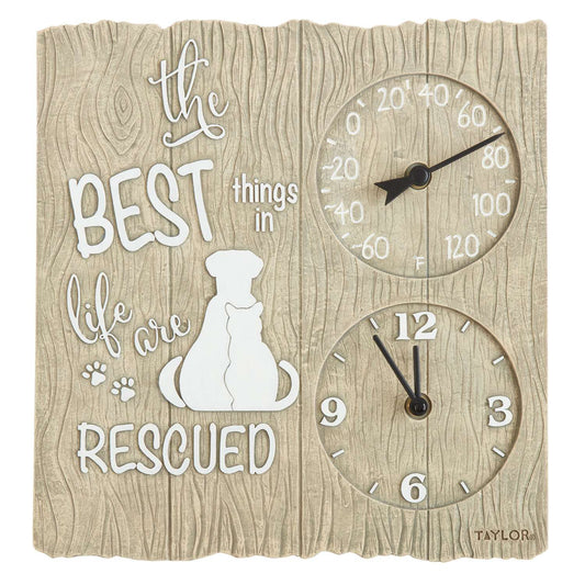  Taylor Pet Rescue Clock/Thermometer Polyresin Gray 14 In.