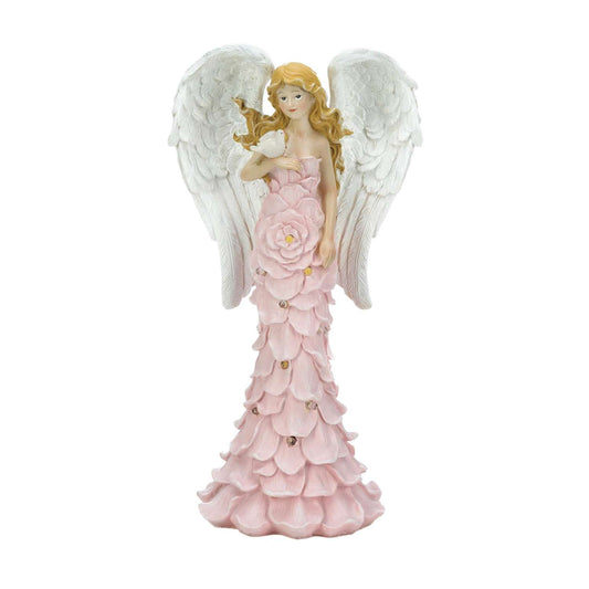  Wings Of Devotion Pink Polyresin 12.5 In. H Rose Angel Solar Statue