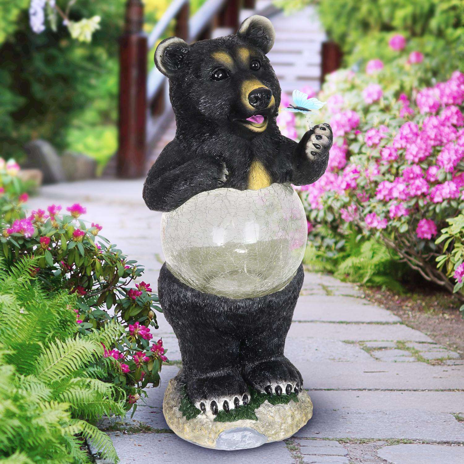  Exhart WindyWings Multicolored Resin 17 In. H Bear With Crackle Ball Belly Statue