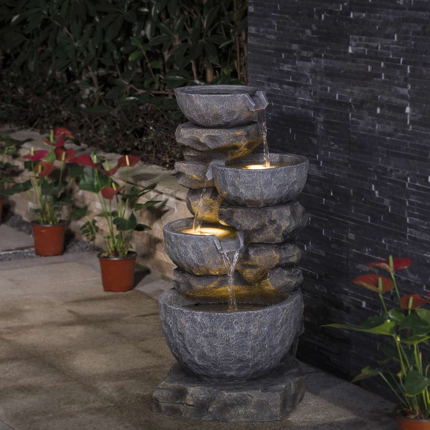  Glitzhome Polyresin Gray 32.28 In. H Fountain