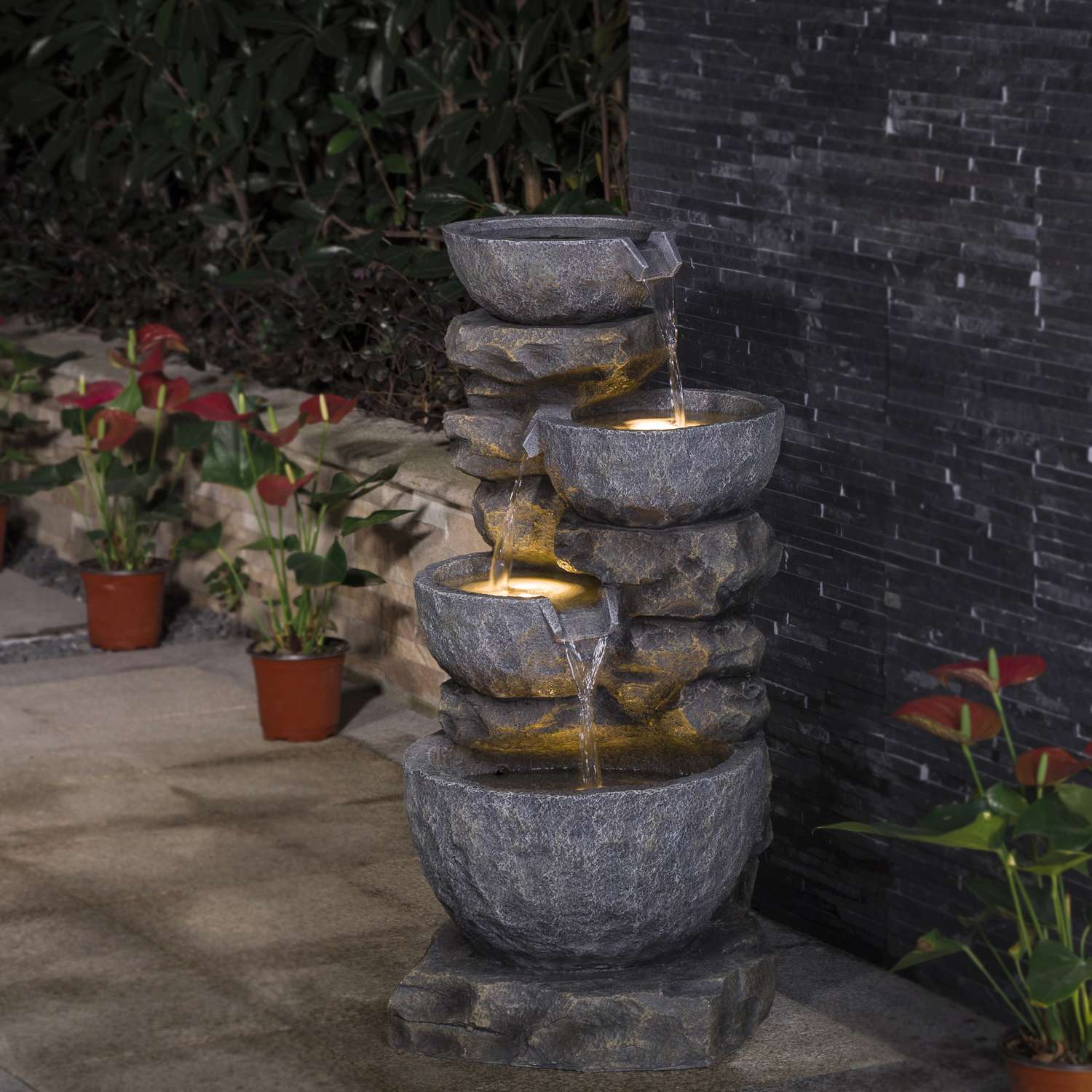  Glitzhome Polyresin Gray 32.28 In. H Fountain