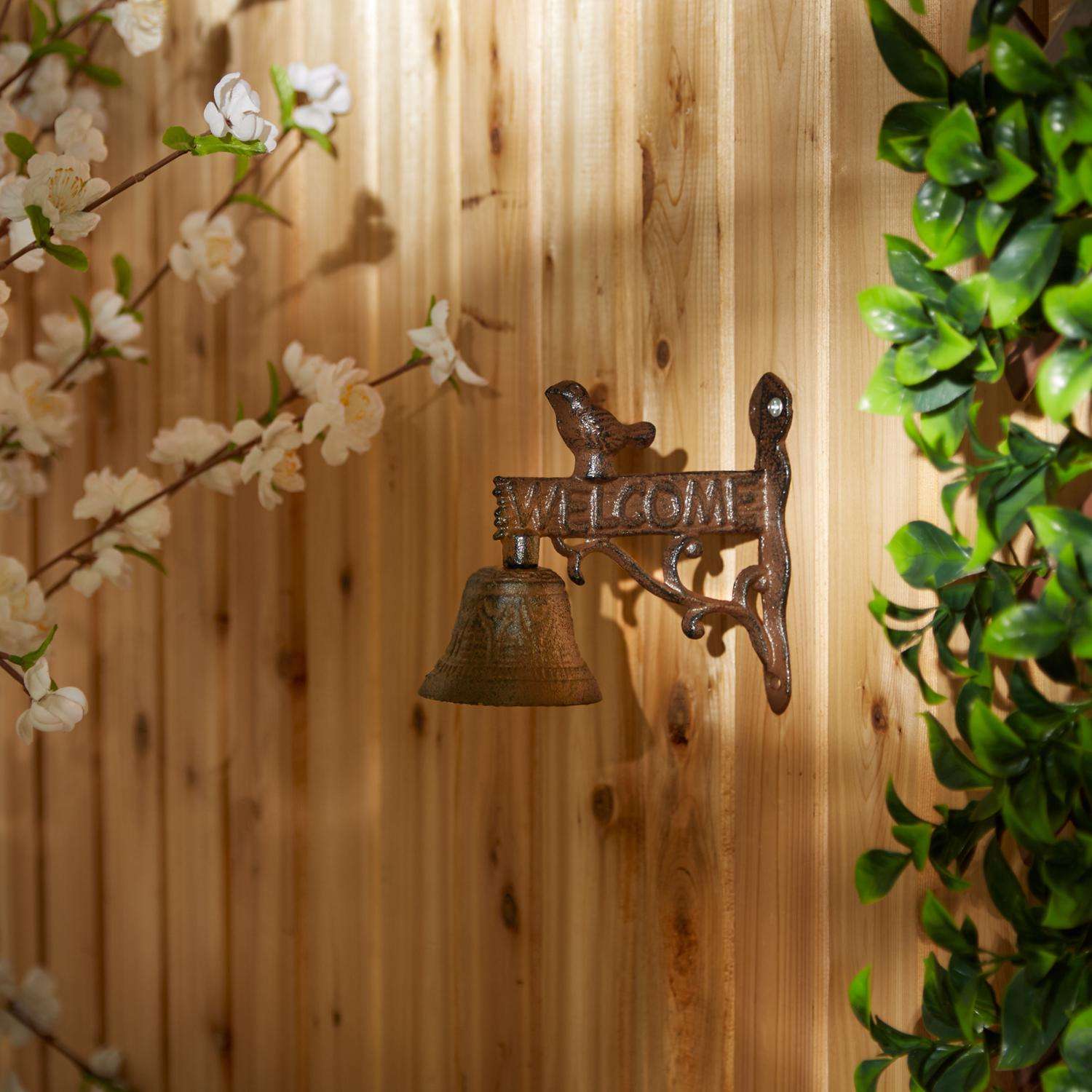  Zingz & Thingz Brown Cast Iron 5.75 In. H Welcome Sign With Bird Bell Wall Hanging Decor