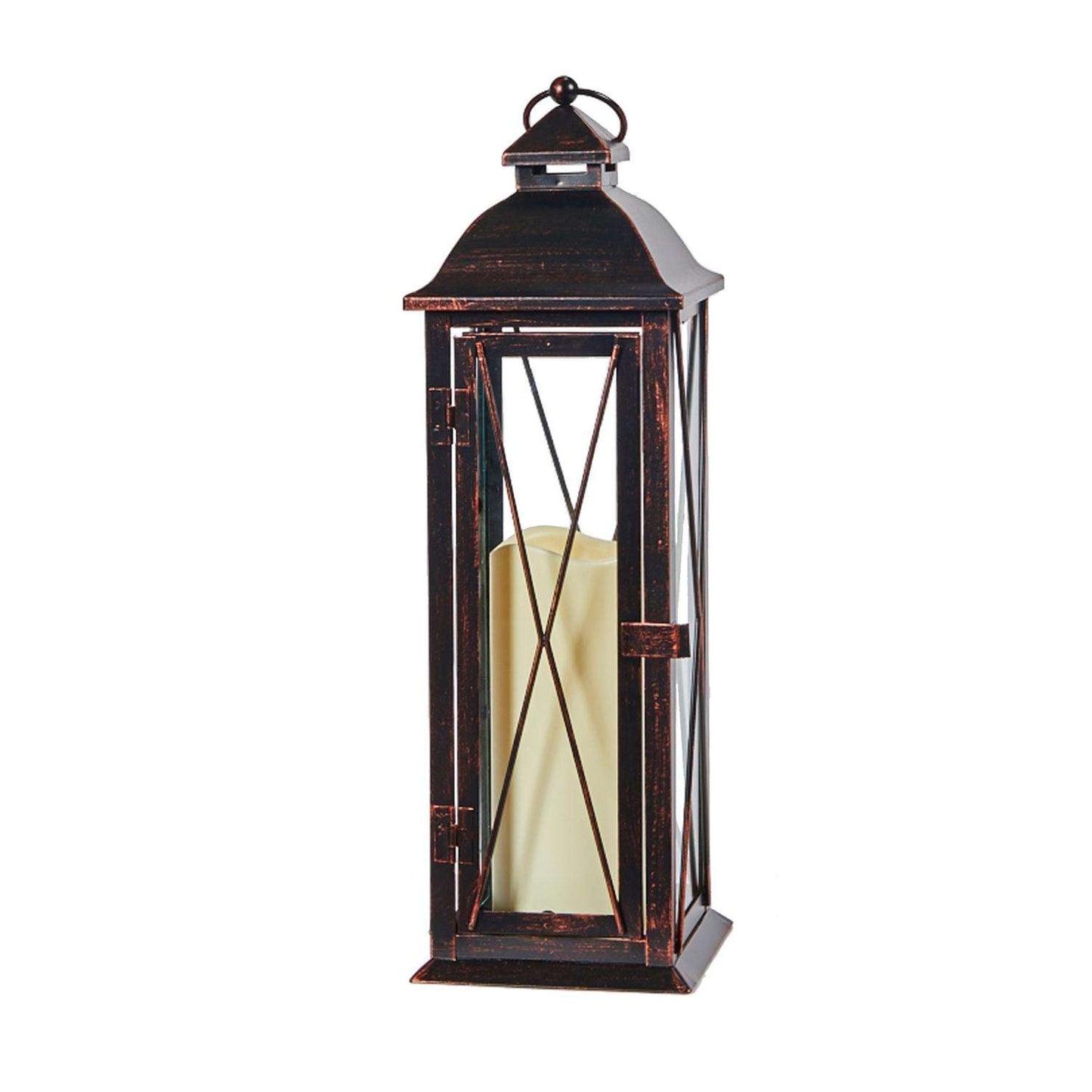  Smart Living 16 In. Glass/Metal Siena LED Candle Lantern Bronze