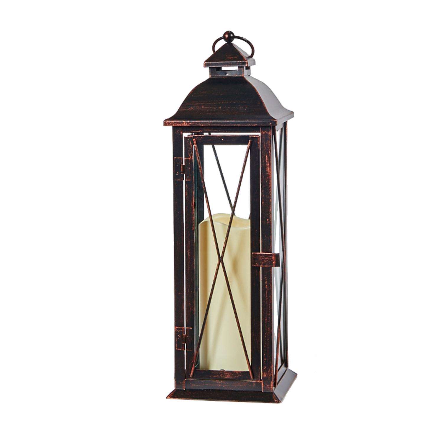  Smart Living 16 In. Glass/Metal Siena LED Candle Lantern Bronze