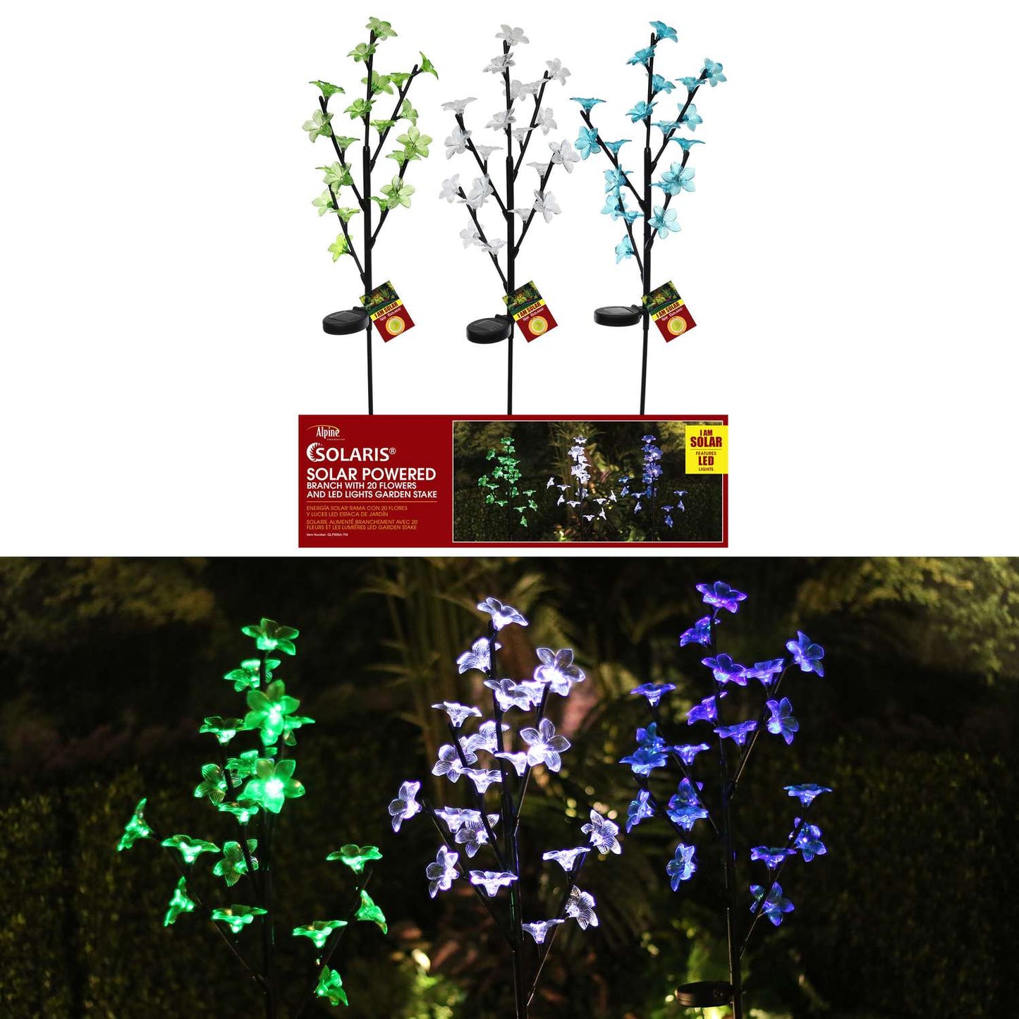  Alpine Solalris Multicolored Plastic 38 In. H Flowering Tree Branch Solar Garden Stake