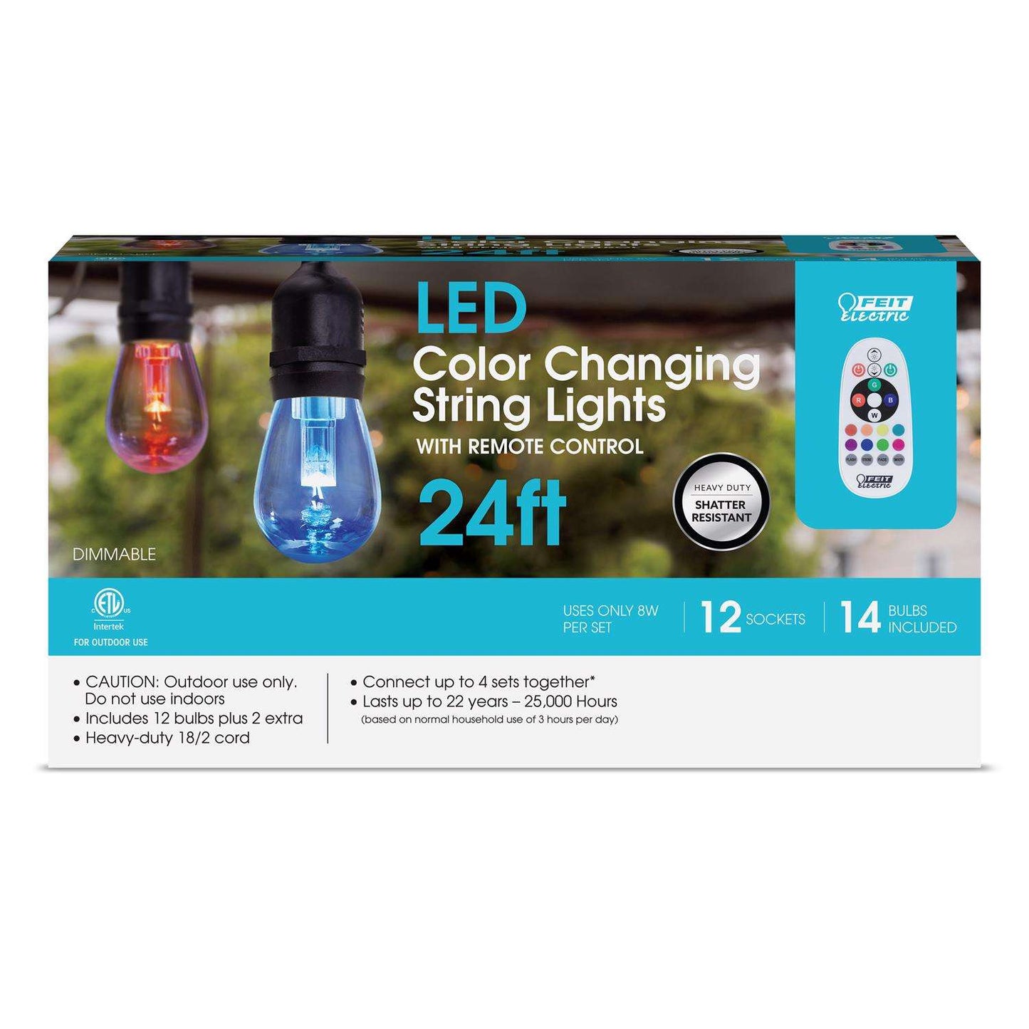  Feit String Lights LED String Lights Multicolored 24 Ft. 12 Lights